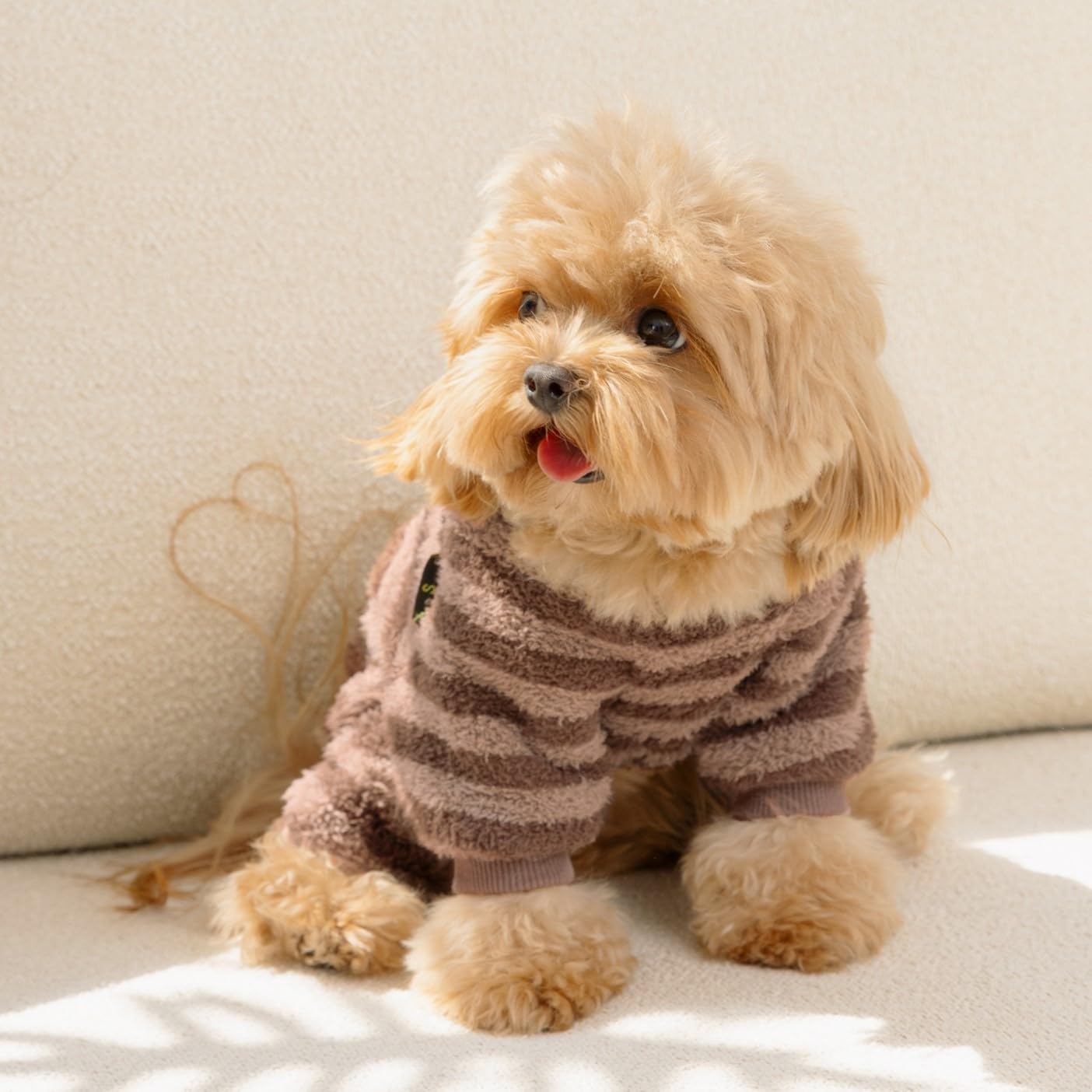 Fitwarm Fuzzy Fleece Striped Dog Pajamas, Dog Winter Clothes For Small Dogs Girl Boy, Velvet Dog Onesie, Soft Pet Jammies, Doggy
