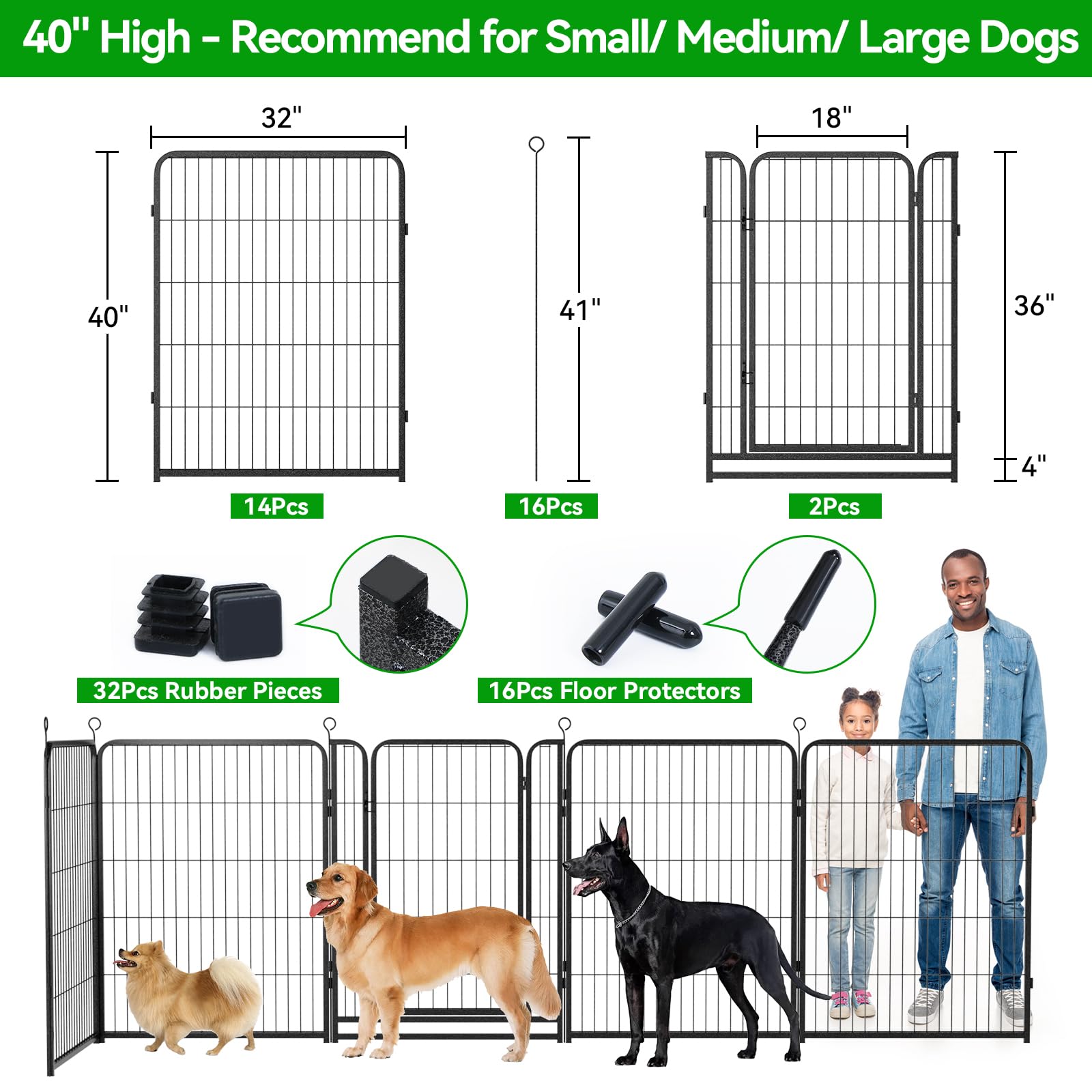 Kfvigoho Dog Playpen Outdoor Extra Wide 16 Panels Heavy Duty Dog Fence 40'' Height Anti-Rust With Doors Portable For Rv Camping