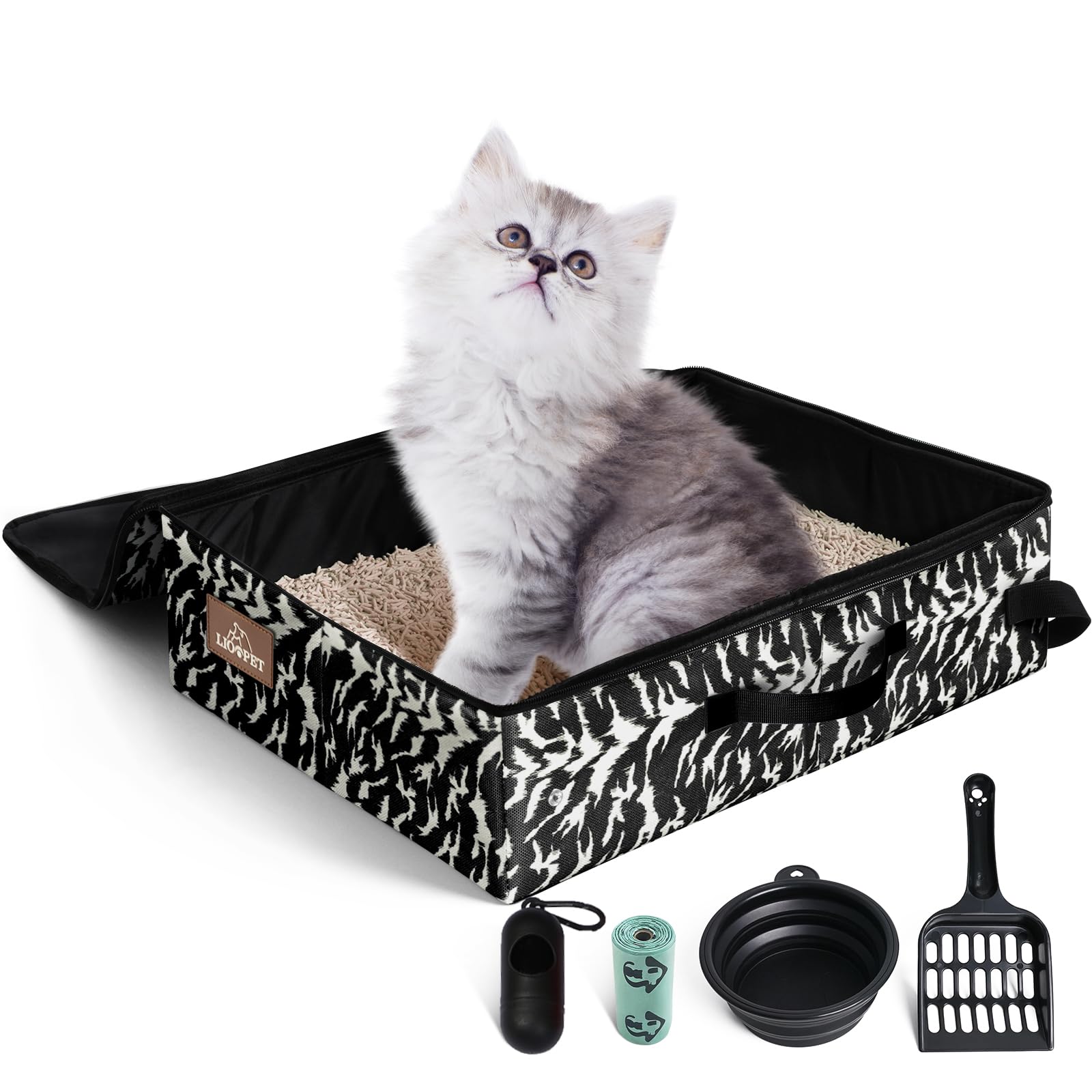 Lioopet Travel Cat Litter Box Portable Foldable 18X14X5.5In Camo For Hotels & Road Trips