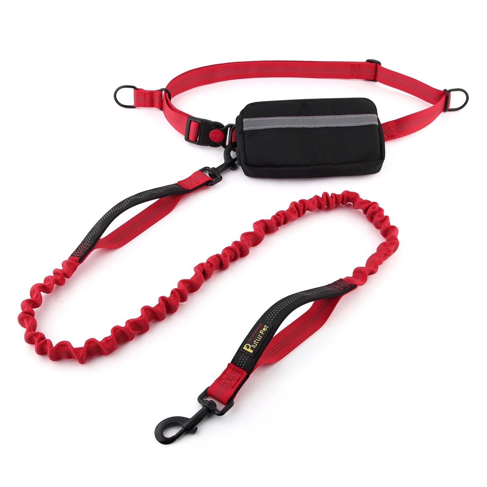 Plutus Pet Hands Free Dual Handle Retractable Bungee Leash With Reflective Stitches, Adjustable Waist Leash For Dog Walking Runn