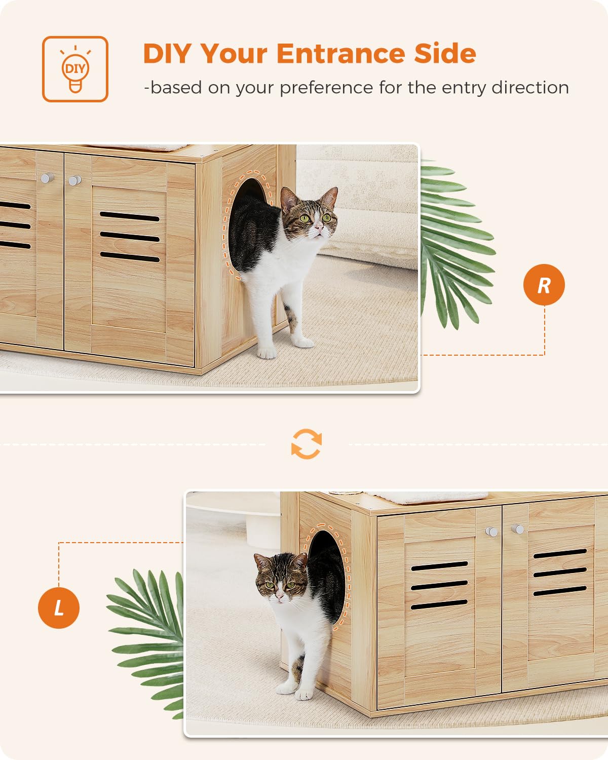 MUTTROS Cat Tree with Litter Box Enclosure, 50 Modern Cat Tree for Large/Fat Cats with Cat Condo, Wooden Cat Furniture with Larg