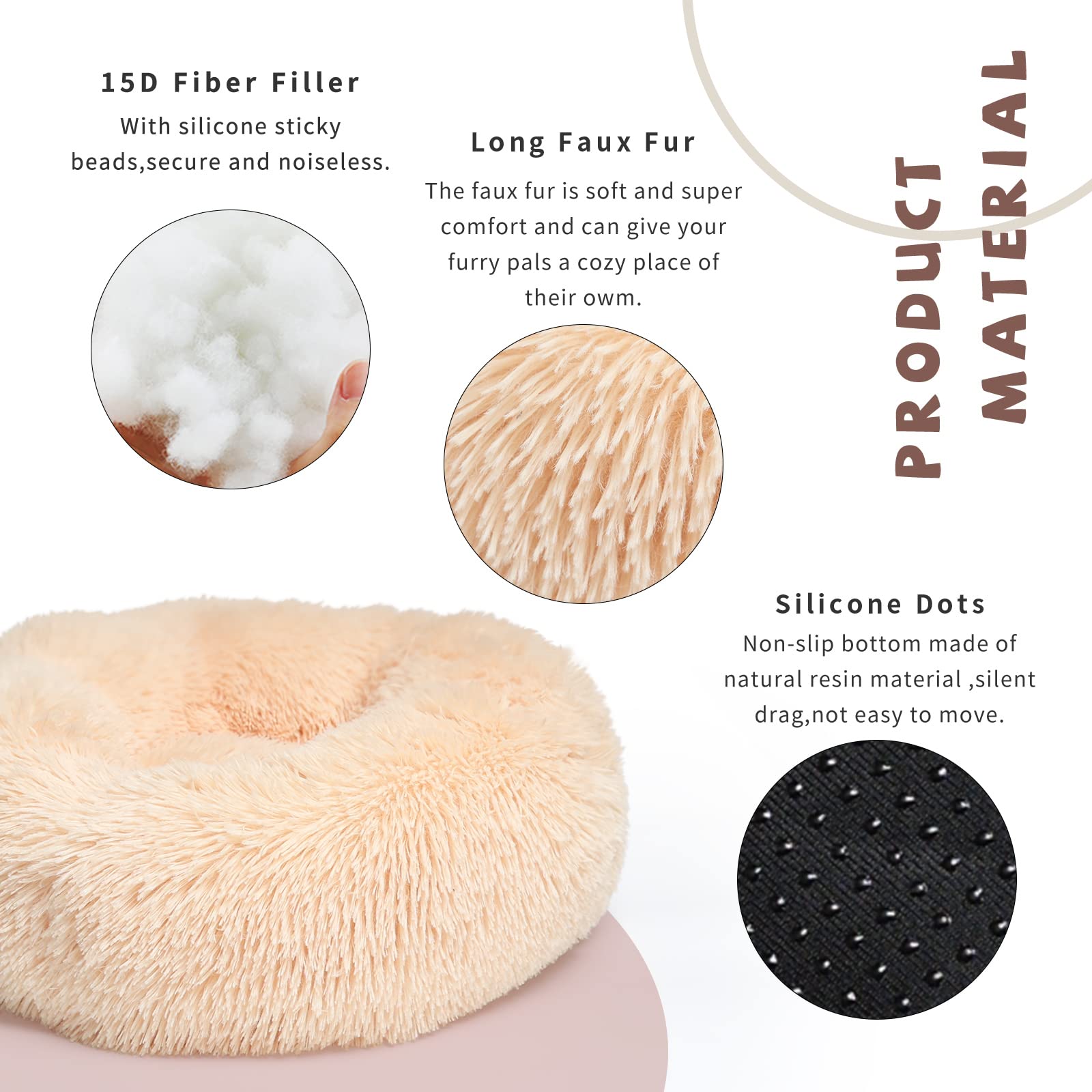 Light Brown Dog Bed Small,Calming Dog Bed for Small Dogs,20 inches Donut Fluffy Pet Beds,Anti Anxiety Round Fits up to 10 lbs So