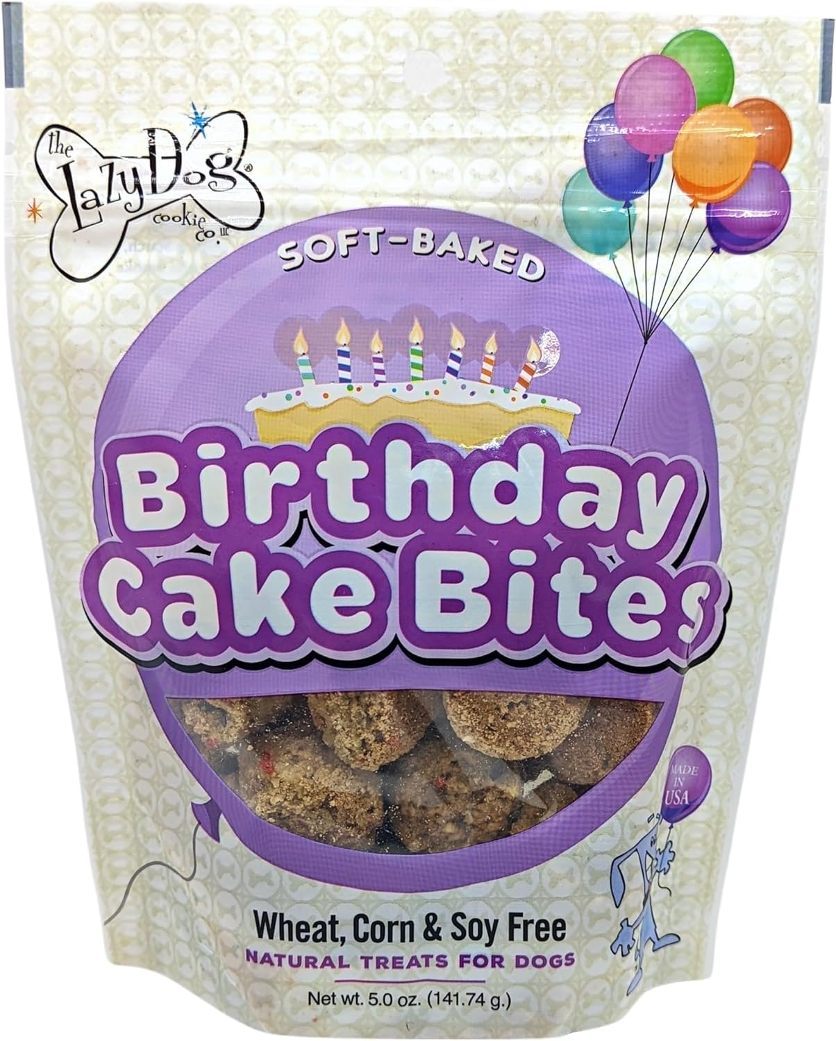 The Lazy Dog Cookie Co. Mutt Mallows Birthday Cake Soft Baked Dog Treats, Vanilla with Confetti Sprinkles, for Small, Medium and