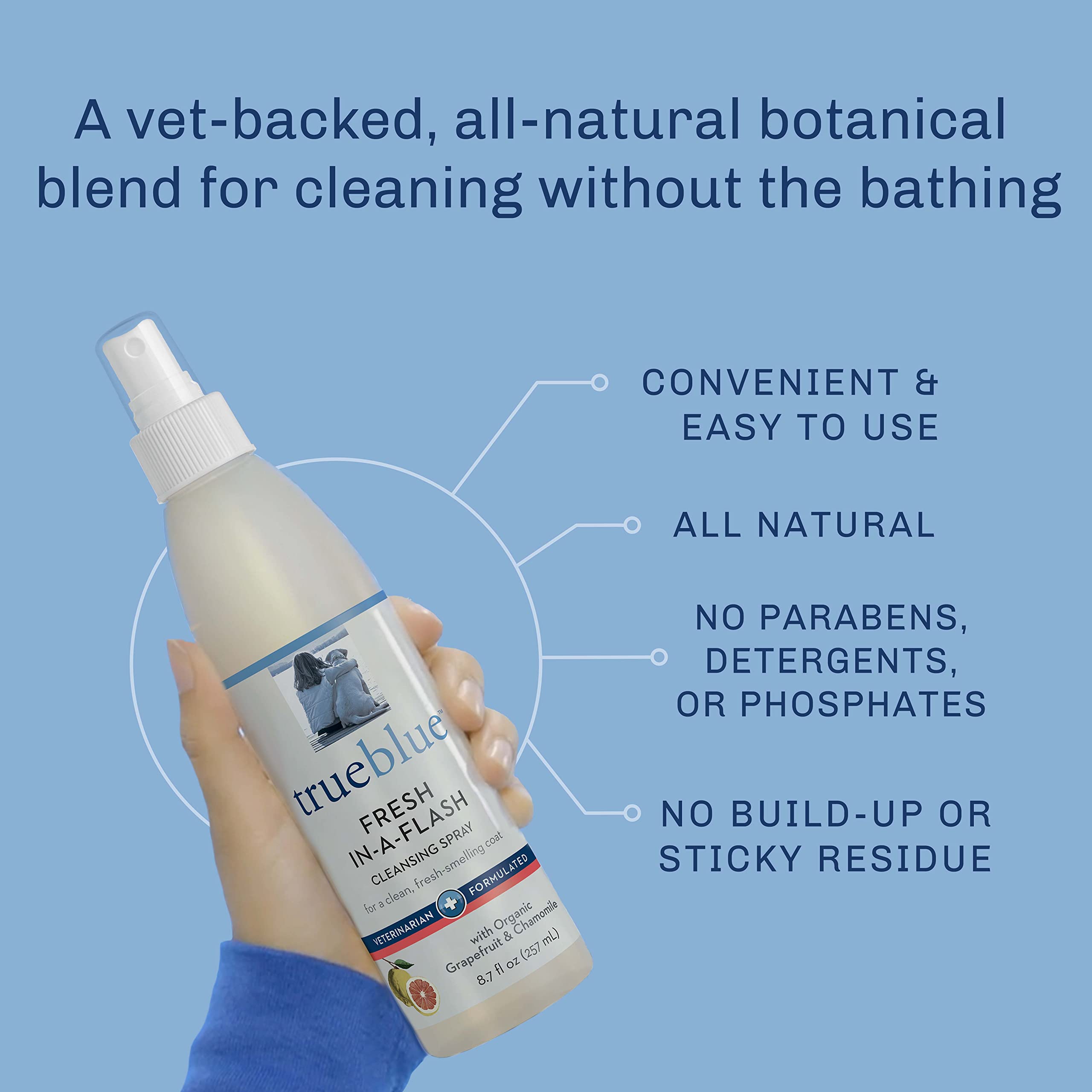 Trueblue Grapefruit & Chamomile Fresh-In-A-Flash Cleansing Dog Spray – Refreshes, Conditions Coats For Dogs, Puppies, Cats – Moisturizing, Toxin Free, Natural Botanical Blend – 8.7 Fl. Oz.