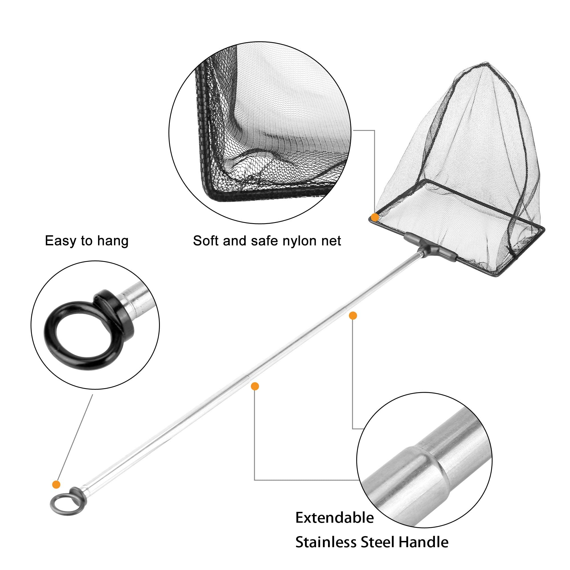 Filhome Aquarium Fish Net With Extendable Stainless Steel Long Handle, Fine Mesh Fish Net For Fish Tank, Betta Fish Net (6 Inch)