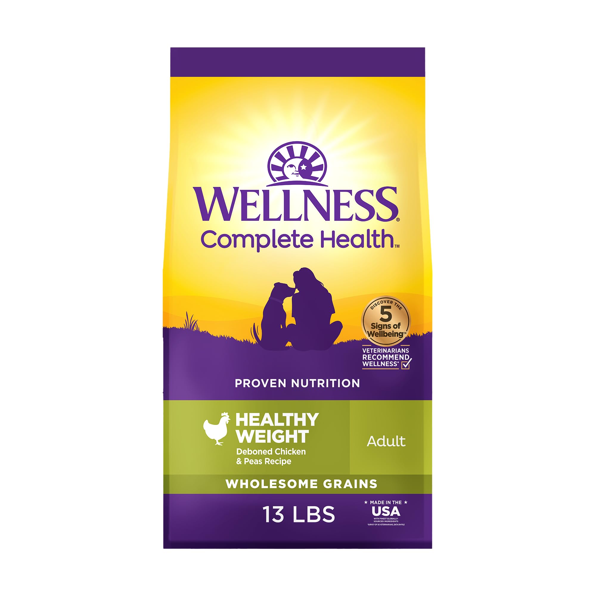 Wellness Complete Health Dry Dog Food with Grains, Natural Ingredients, Made in USA with Real Meat, All Breeds, For Adult Dogs (