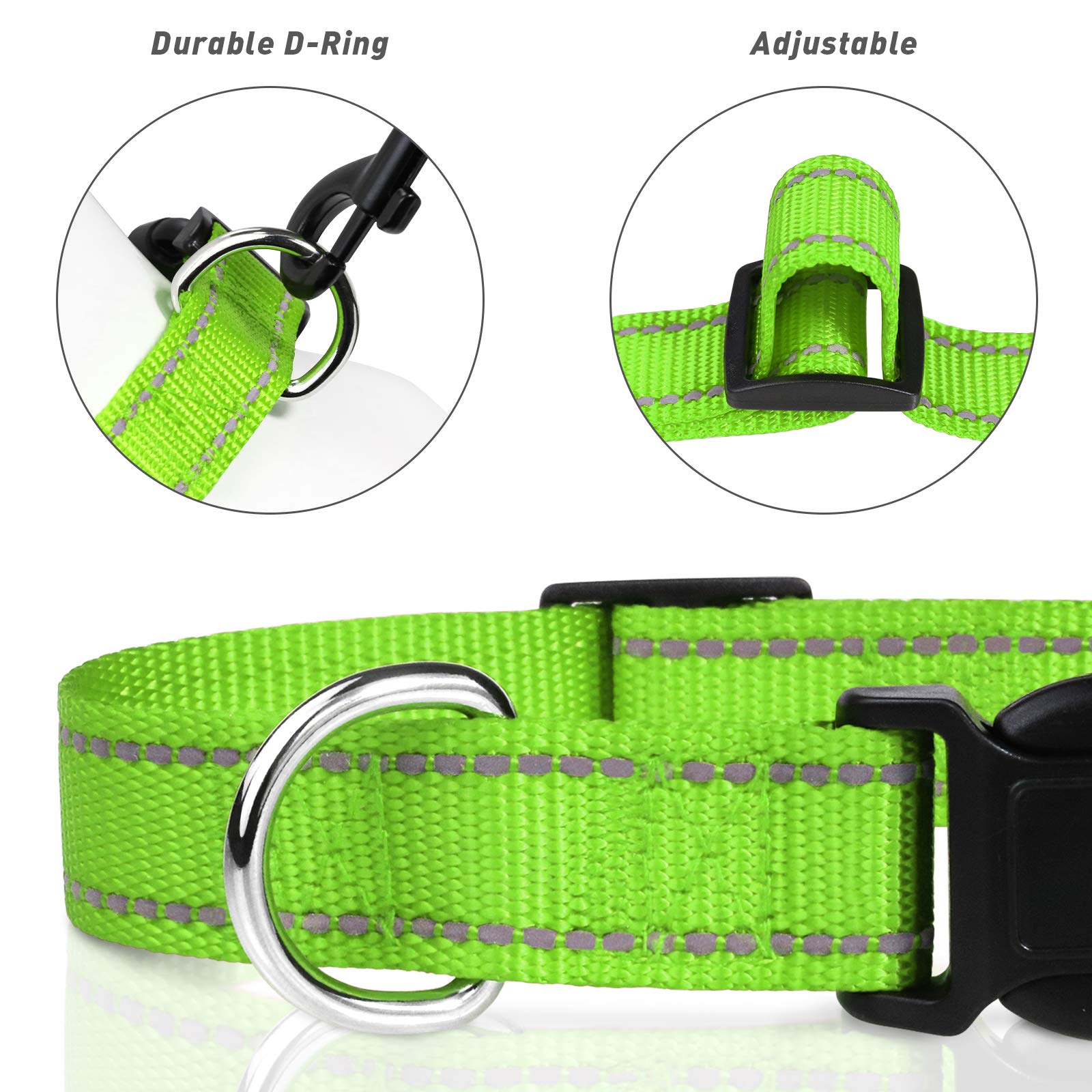 Tagme Reflective Nylon Dog Collars, Adjustable Classic Dog Collar With Quick Release Buckle For Small Dogs, Green, 5/8' Width