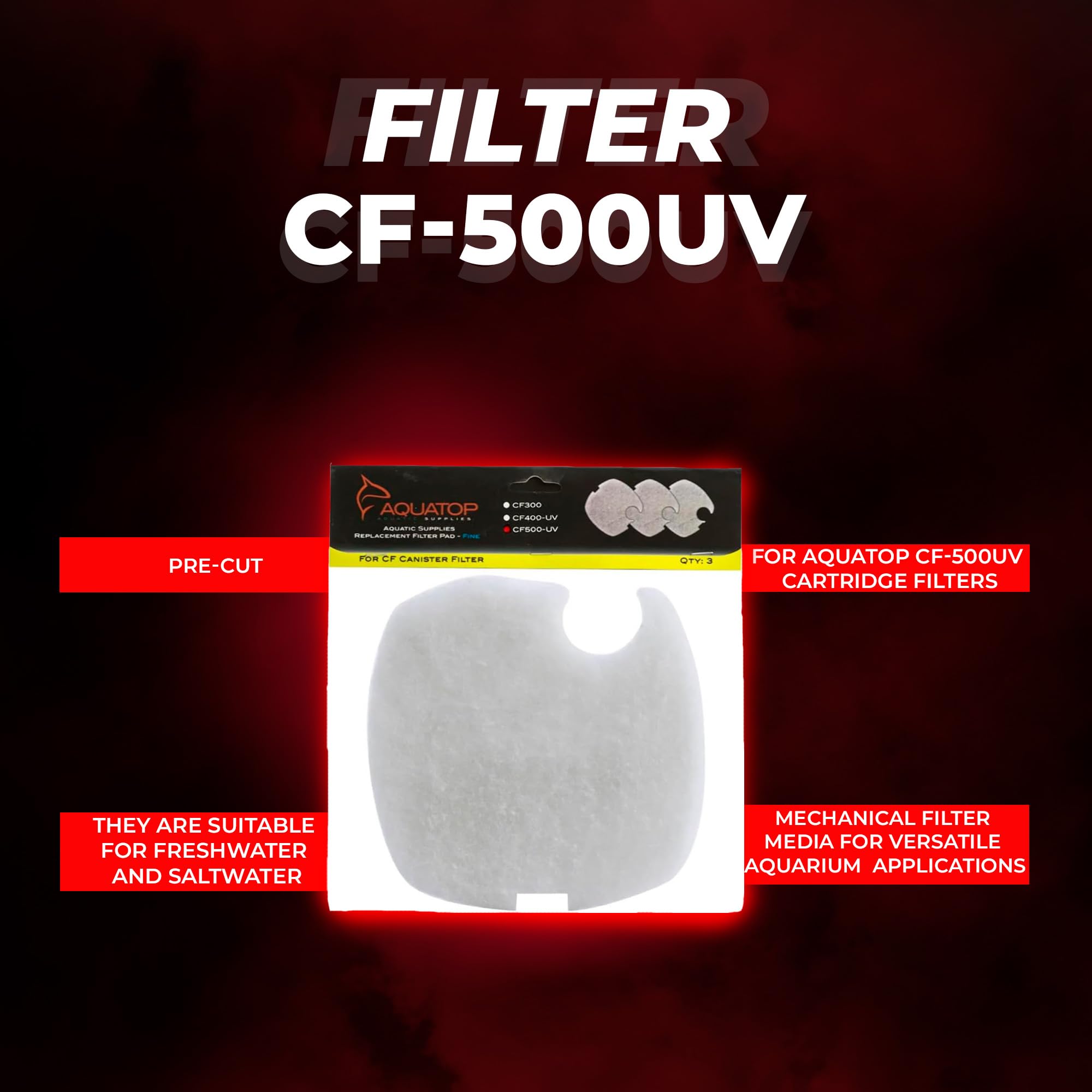 Aquatop Replacement White Filter Pads For Cf-500Uv & Cf-500Uvmkii – For Clear Water – Traps Dirt & Waste – Easy To Install