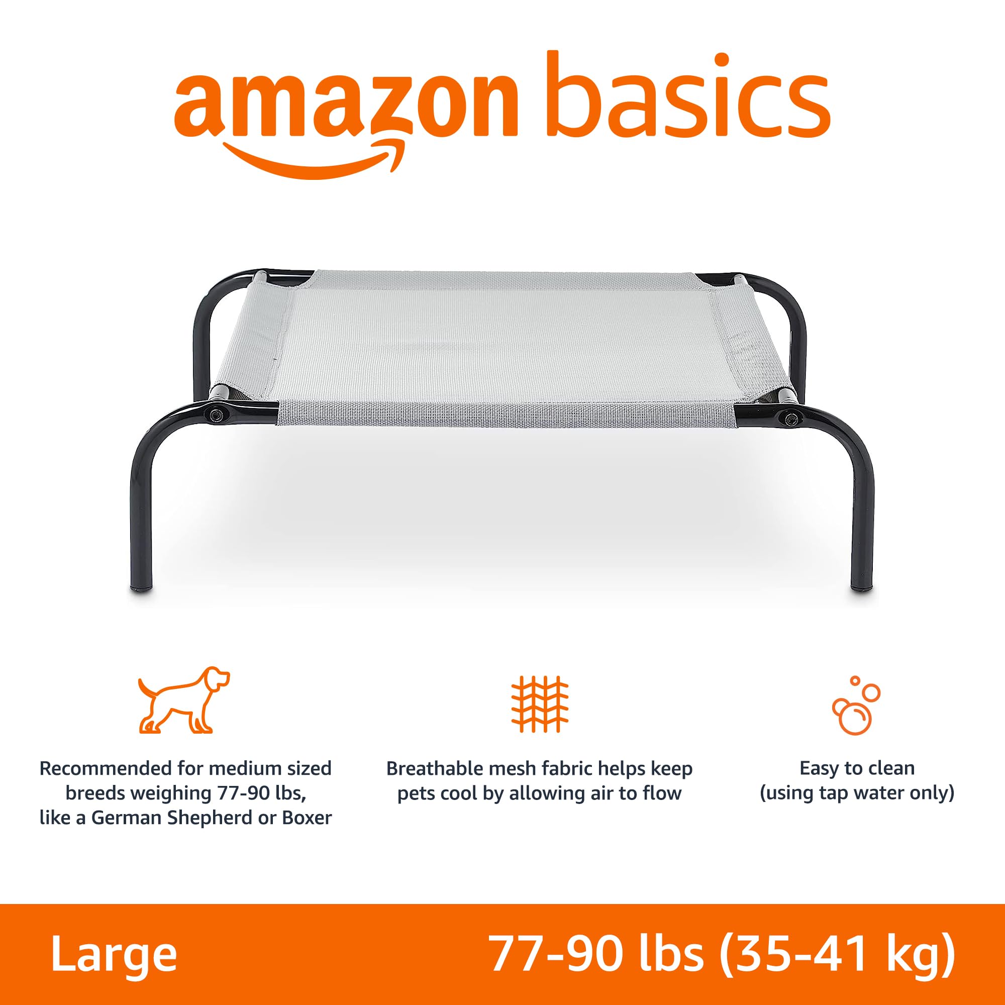 Amazon Basics Cooling Breathable Elevated Dog Bed With Metal Frame For Large Dogs, 51 X 31 X 8 Inch, Grey