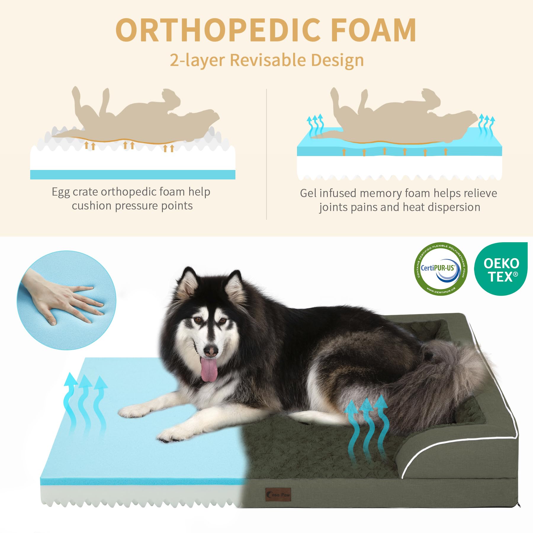 Casa Paw Orthopedic Waterproof Dog Bed For Extra Large Dogs, Memory Foam Xl Dog Bed With Sides, Egg-Crate Foam And Non-Slip Bott