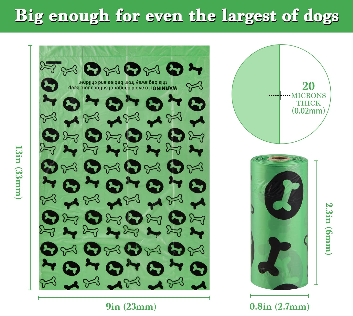 WDFAACK Biodegradable Dog Poo Bags with Holder-240 Large Poop Bags, Corn Starch Blended Compostable Poo Bag, Extra Thick Strong