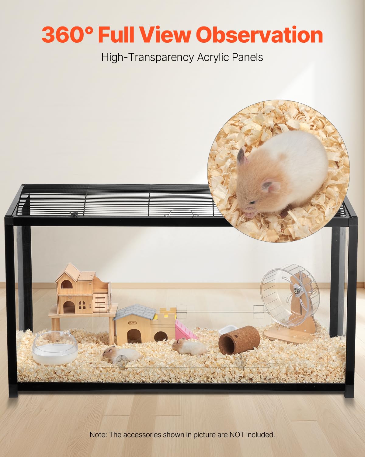 Vevor Hamster Cage, 360 Viewing Transparent Hamster Habitats, Small Animal Cage, 37.8 X 18.5 X 21.7 In, Ventilated Pet Mouse Cag