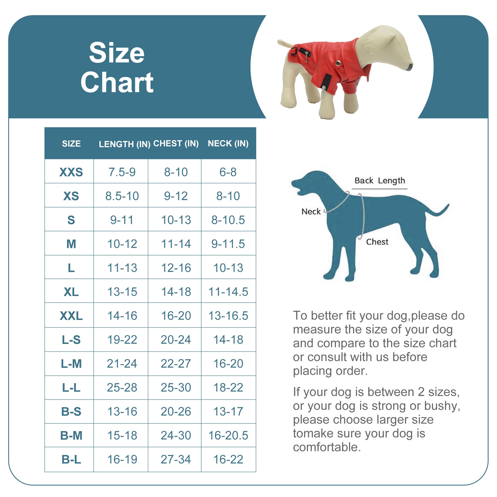 Lovelonglong Cool Dog Leather Jacket, Warm Coats Dogs Windproof Cold Weather Coats For Large Medium Small Dogs With Eagle Embroidery Red B-L