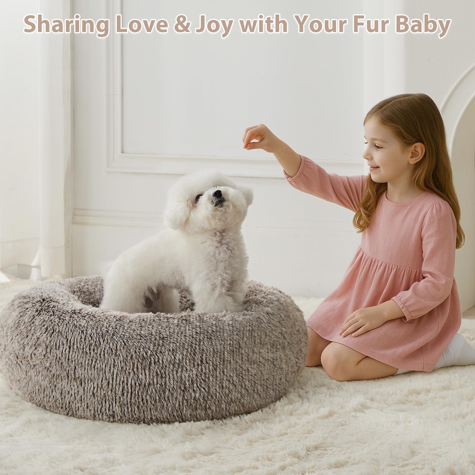 Wnpethome Calming Dog Bed & Cat Bed, Anti-Anxiety Donut Small Dog Bed, Fluffy Faux Fur Cats Cushion Puppy Bed For Small Pets And