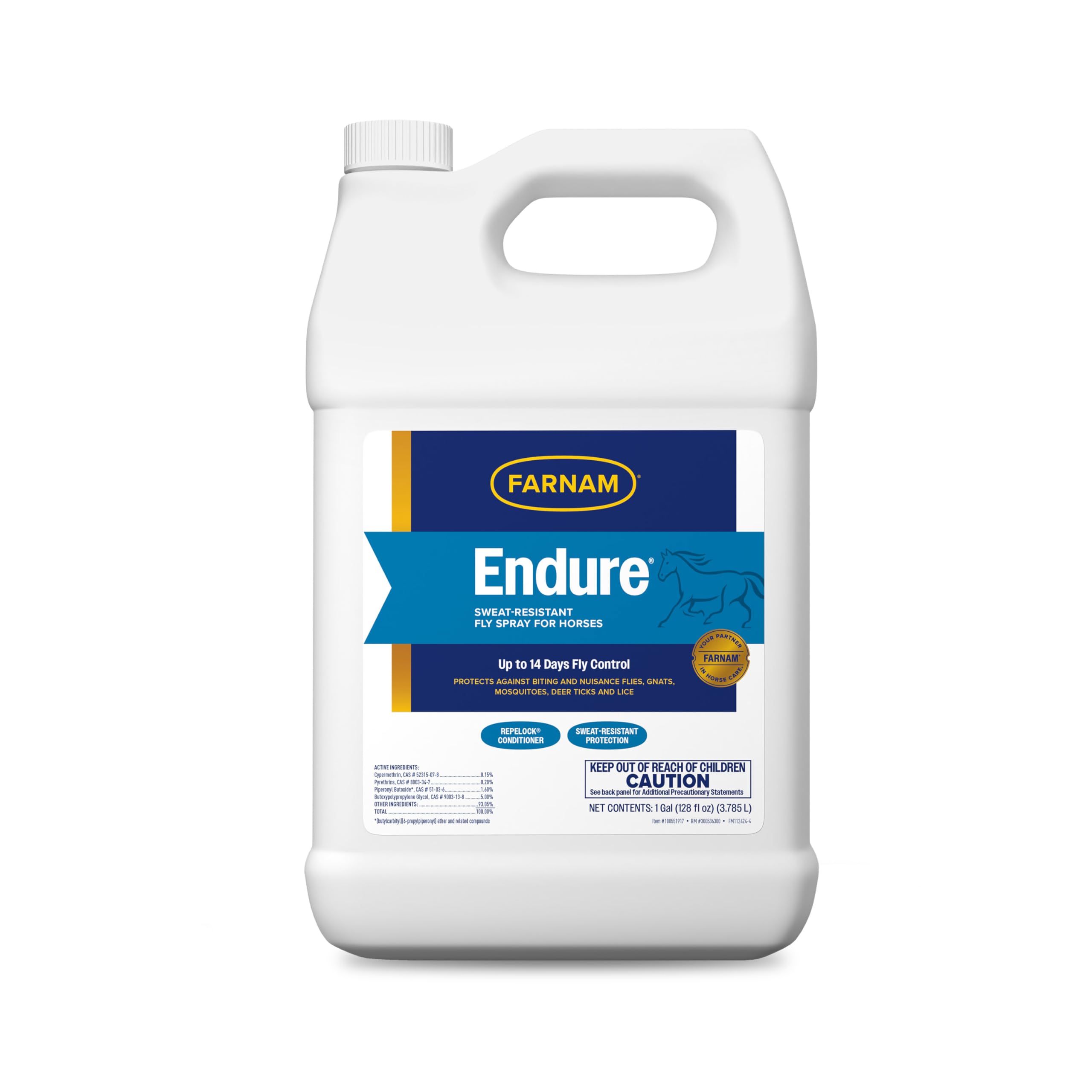 Farnam Endure Sweat-Resistant Fly Spray for Horses, Lasts Up to 14 Days, Protects Against Flies, Gnats, Mosquitoes, Ticks & Lice