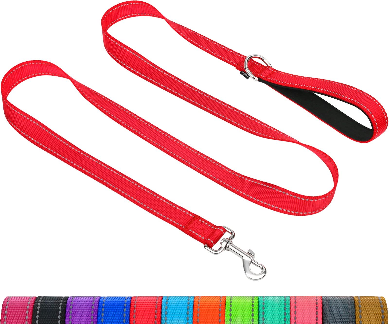 Taglory Nylon Dog Leash 6Ft, Soft Padded Handle Pet Reflective Leashes For Puppy Small Medium Dogs Walking & Training, Red