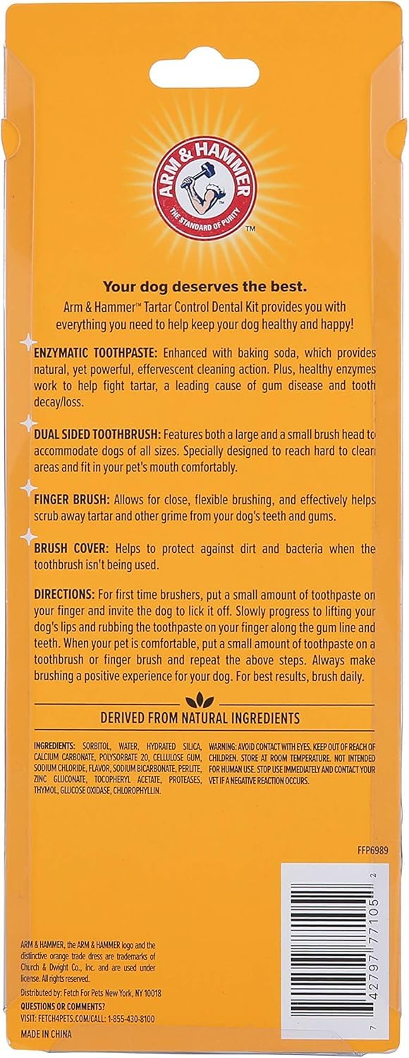 Arm & Hammer for Pets Tartar Control Kit for Dogs 3-Piece Kit Contains Toothpaste, Toothbrush & Fingerbrush Reduces Plaque & Tar