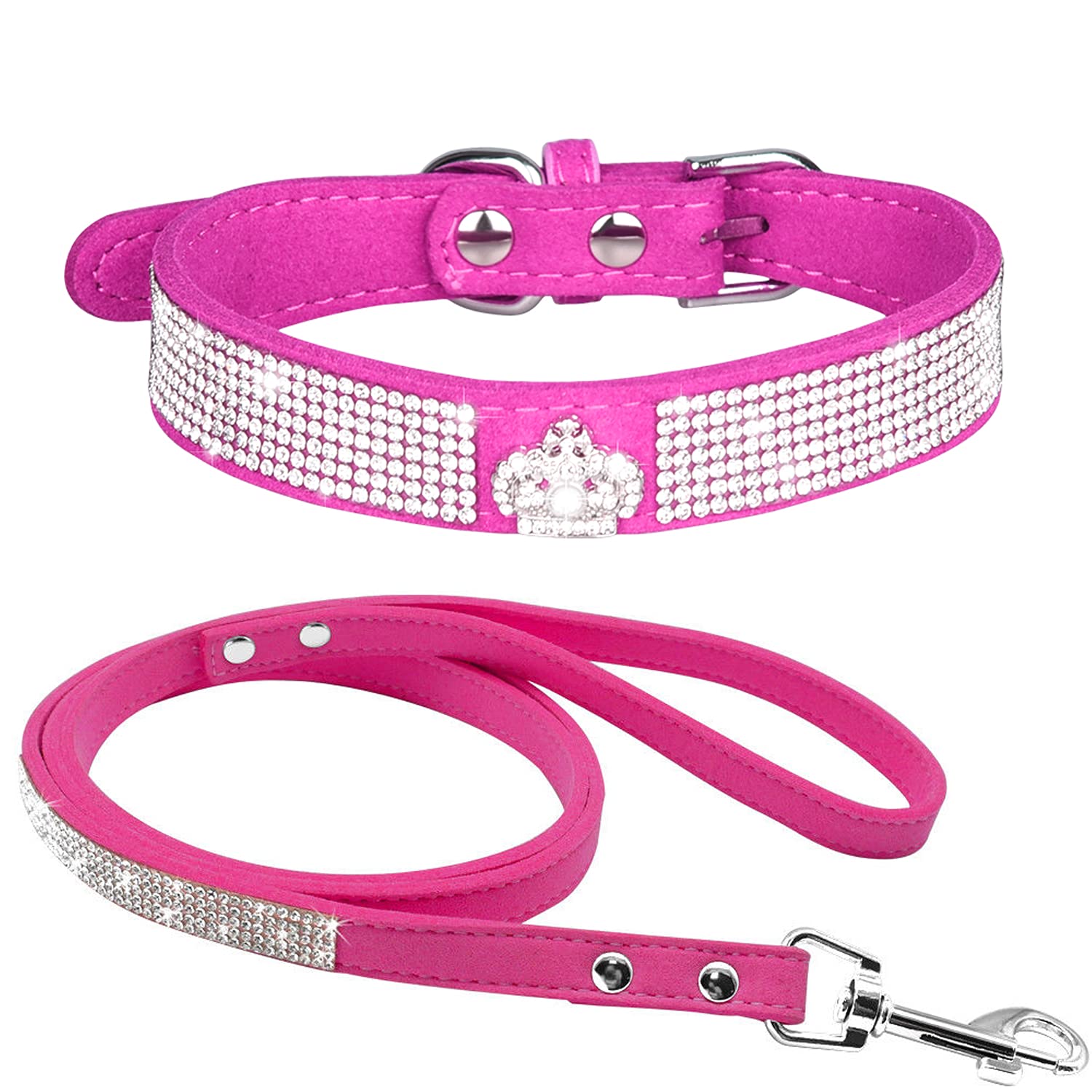 Haoyueer Haoyueer Cute Dazzling Sparkling Elegant Fancy Soft Suede Leather Bling Rhinestone Crystal Jeweled Pet Cat Dog Puppy Co