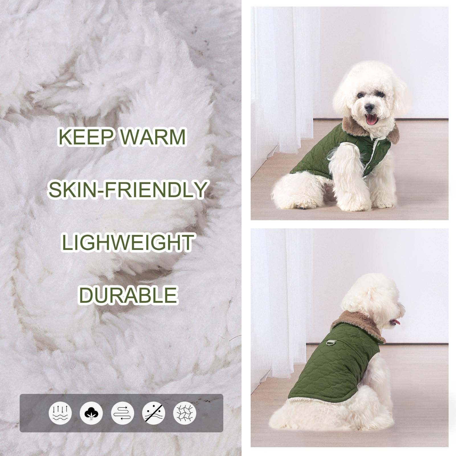 BEAUTYZOO Winter Dog Coat with Harness Built-in, Warm Puffer Jacket Vest Padded Fleece Cold Weather Coat Windproof Waterproof Sn