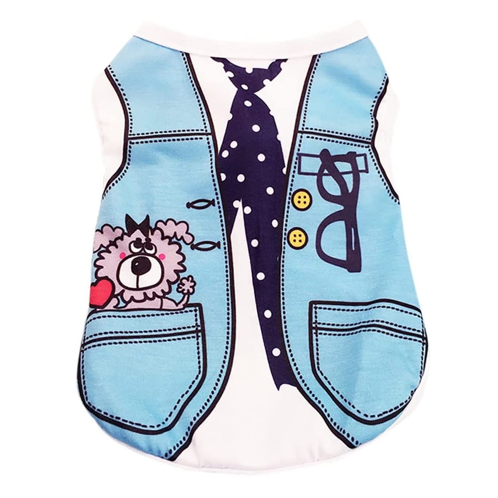Lulala Combed Cotton Dog Clothes Waistcoat Vest Puppy Costumes With Tie Print T-Shirt For Summer Pet Supplies (Sky Blue,14Inch)