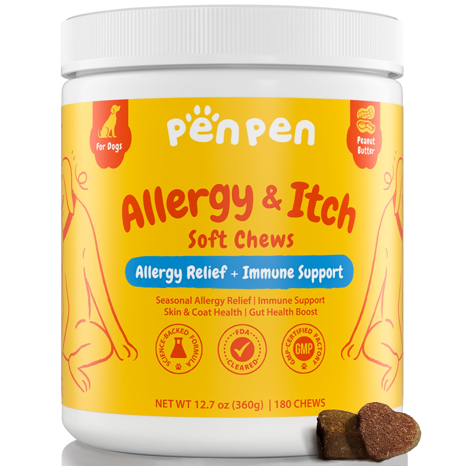 PENPEN Dog Allergy Relief Chews, Dog Itching Skin Relief, Omega 3 for Dogs Itch Supplement, Relieve Seasonal Allergy, Provide Im
