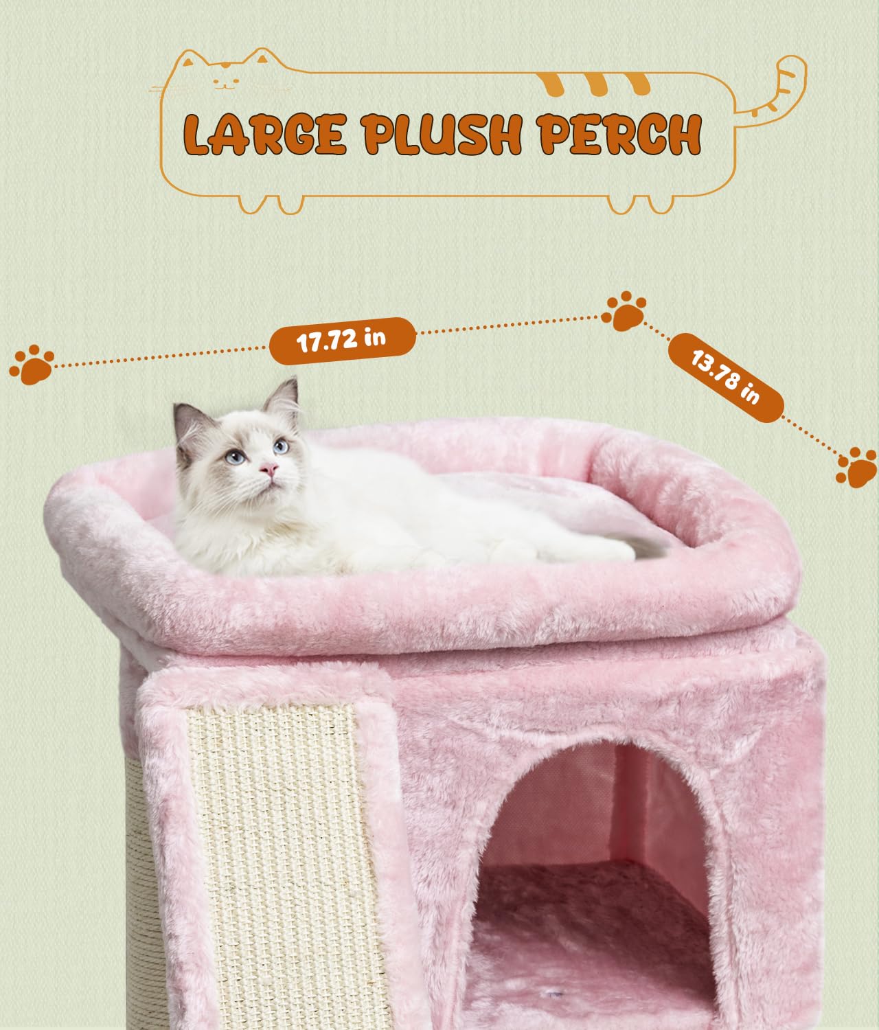 Syandlvy Small Pink Cat Tree With Perch For Indoor Cats, Cat Tower With Scratching Post, Modern Activity House For Large Cats, C