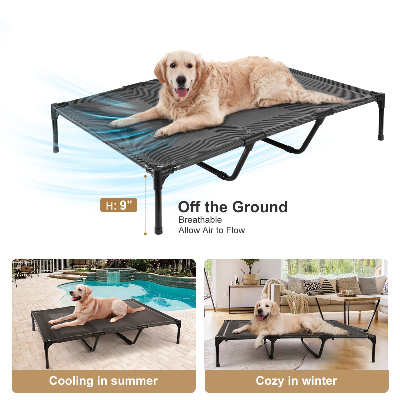 Petizer 48'' Elevated Dog Bed For Extra Large Dogs, Outdoor Dog Cot Bed Waterproof, Raised Cooling Pet Bed, Washable Breathable
