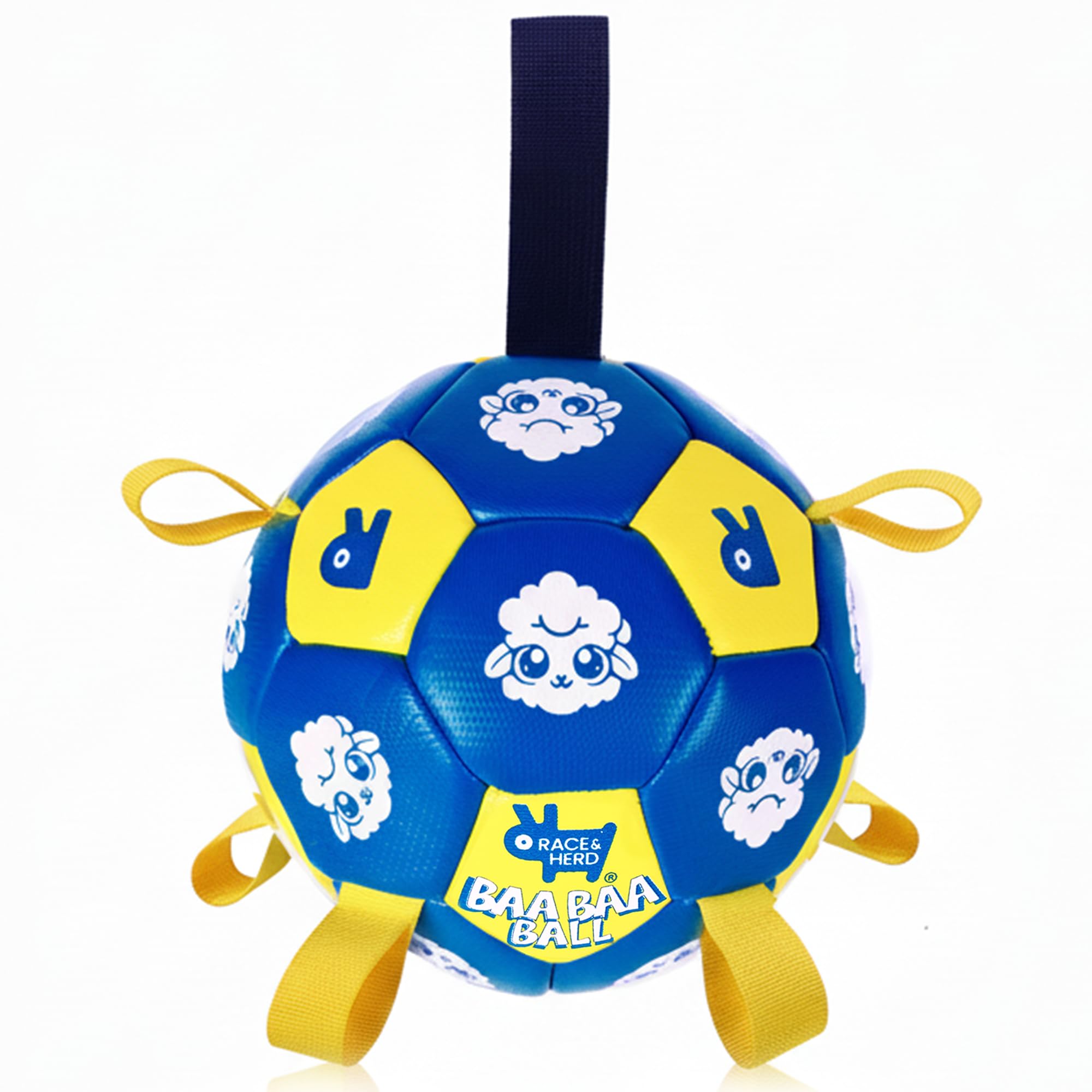 Race&Herd 7 Jolly Soccer Ball for Dogs - Tough Durable Dog Ball Toy with Straps, Pet Bouncy Herding Balls for Dogs, Floating Dog