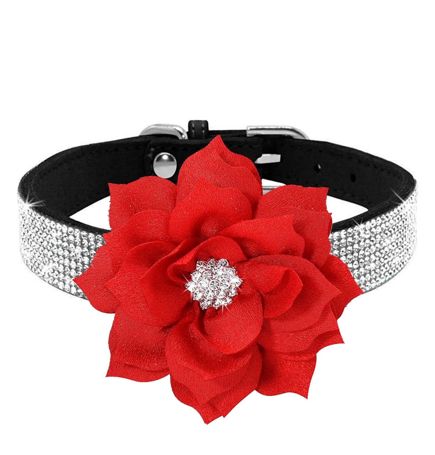 Haoyueer Cute Dazzling Sparkling Soft Suede Leather Dog Rhinestone Collar (Black, S)
