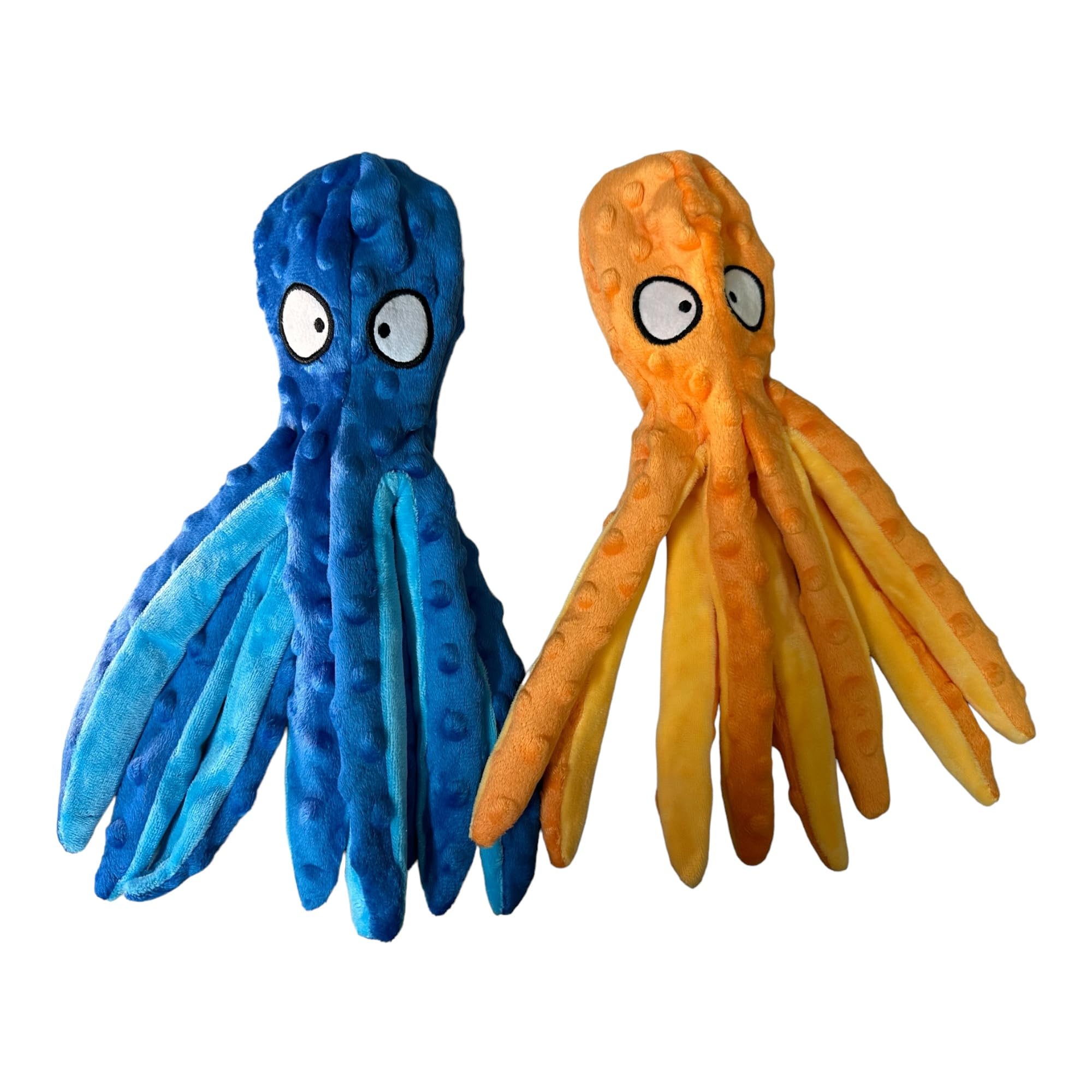 Wishstore Squeaky Octopus Dog Toys - No Stuffing Crinkle Plush Dog Toy - Pack Of 2 (Orange And Blue)