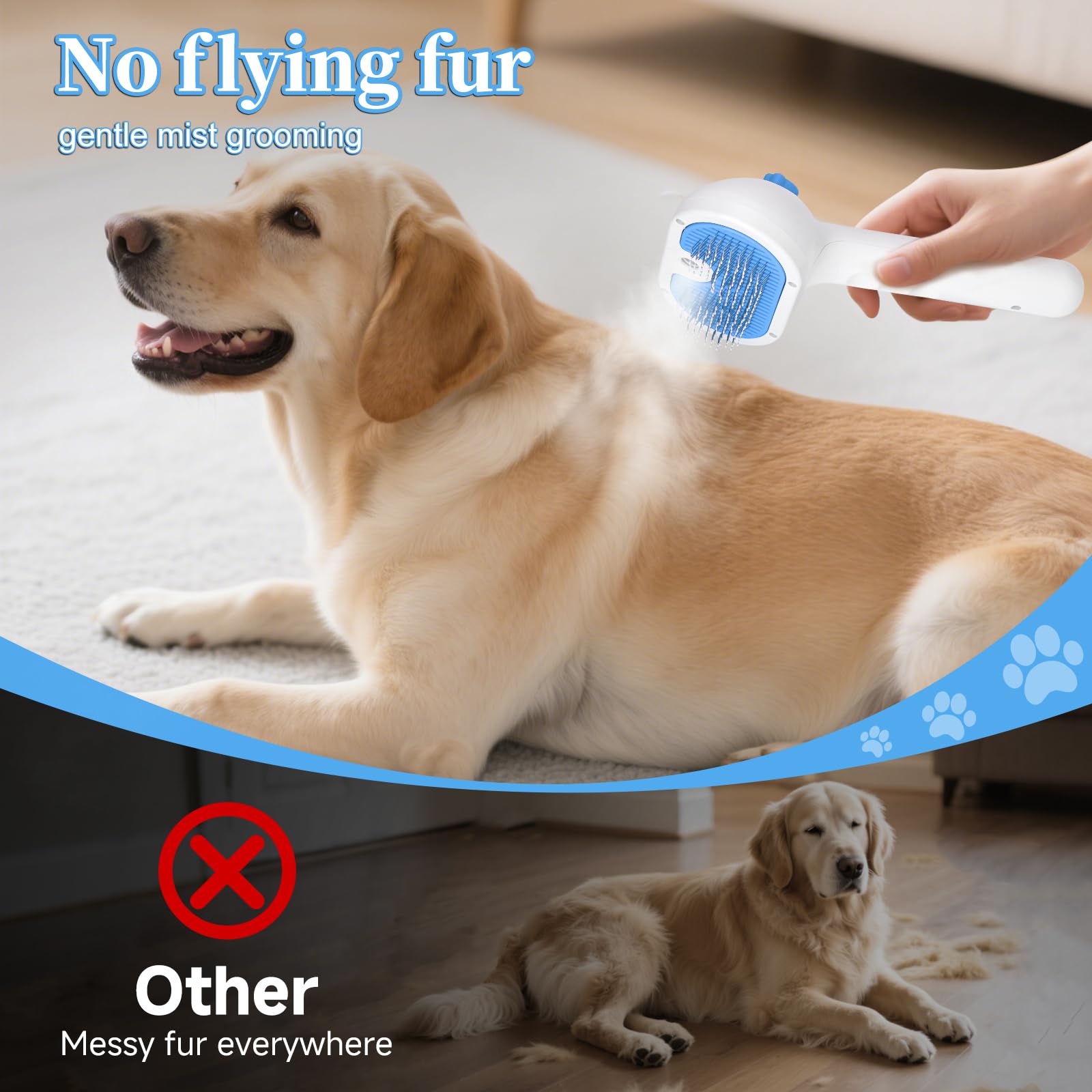 Pet Steam Brush for Dog & Cat - 3-in-1 Steam Grooming Brush for Shedding & Hair Removal - Self Cleaning Spray Comb with Mist for