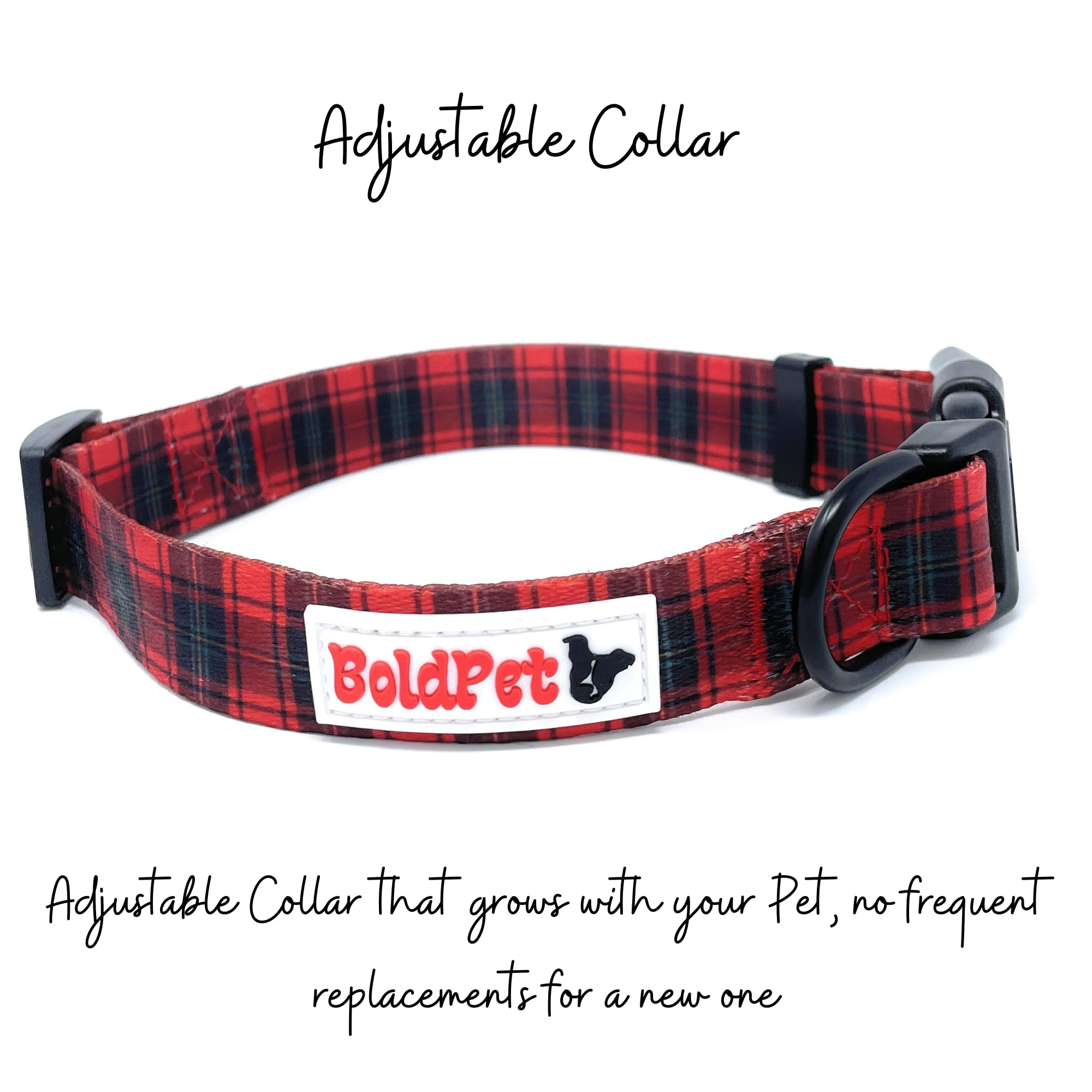 Boldpet Dog Collar And Leash Set - Durable Polyester Material -Adjustable Collar-Safe Metal Buckle-Cute Plaid Dog Leash And Coll