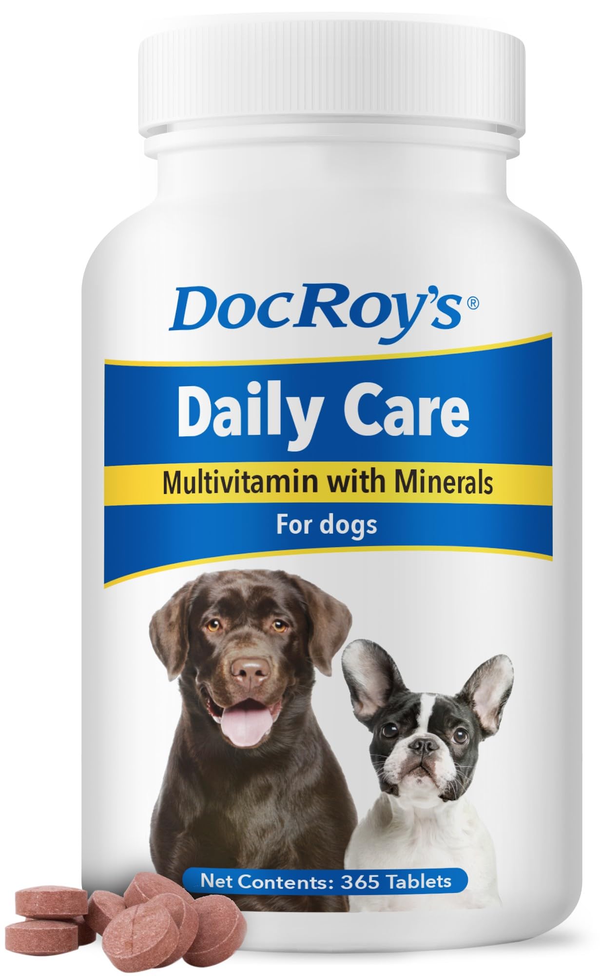 Doc Roys Daily Care Canine Multivitamin Supplement for Dogs, 365ct Chewable Tablets with 34 Essential Vitamins, Minerals, Omega 