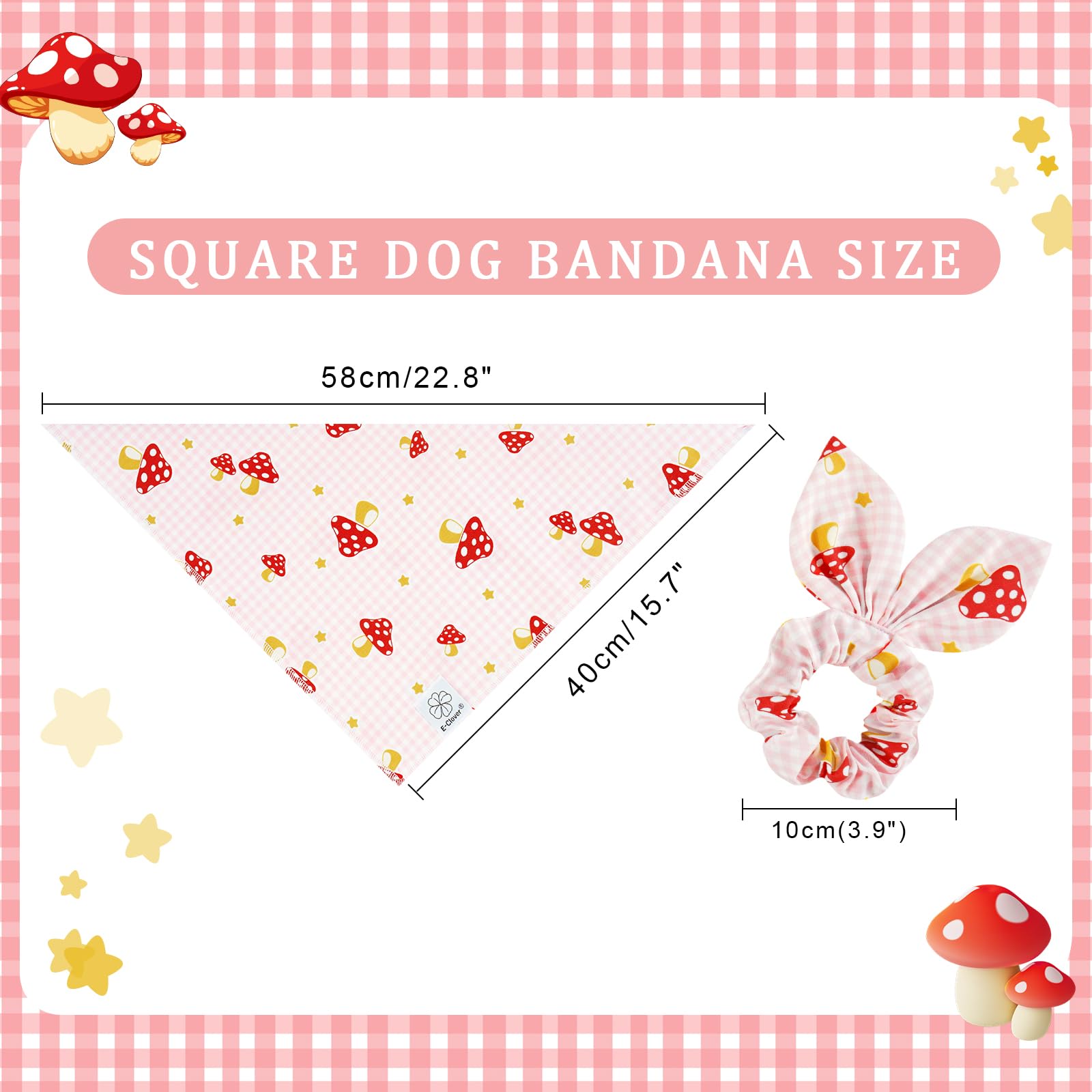 E-Clover Pink Buffalo Plaid Dog Bandanas & Matching Scrunchie Set Girl Cute Dog Scarf Bibs Pet Bandana With Bow Tie For Small Do