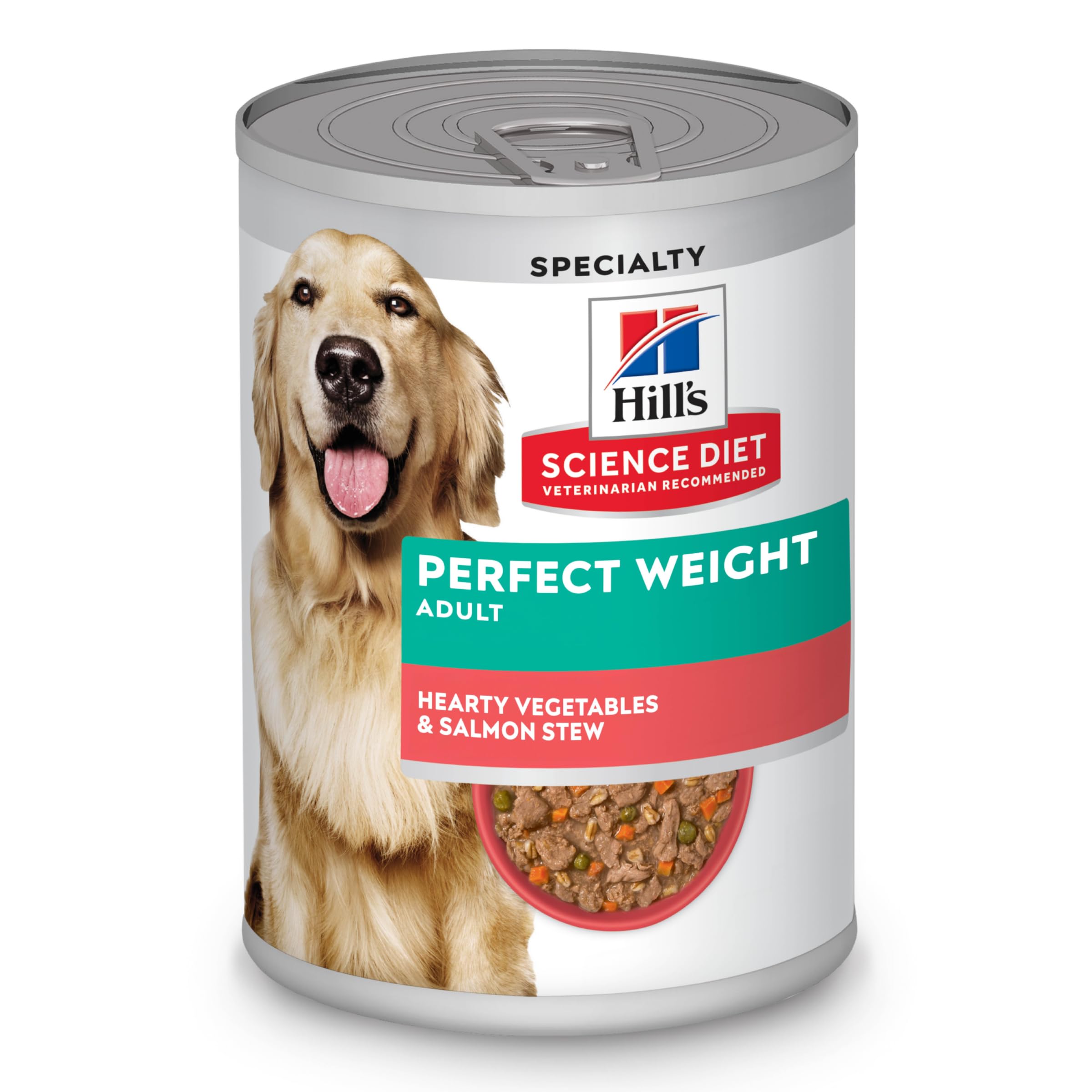 Hills Science Diet Perfect Weight, Adult 1-6, Weight Management Support, Wet Dog Food, Salmon & Vegetables Stew, 12.5 oz Can, C