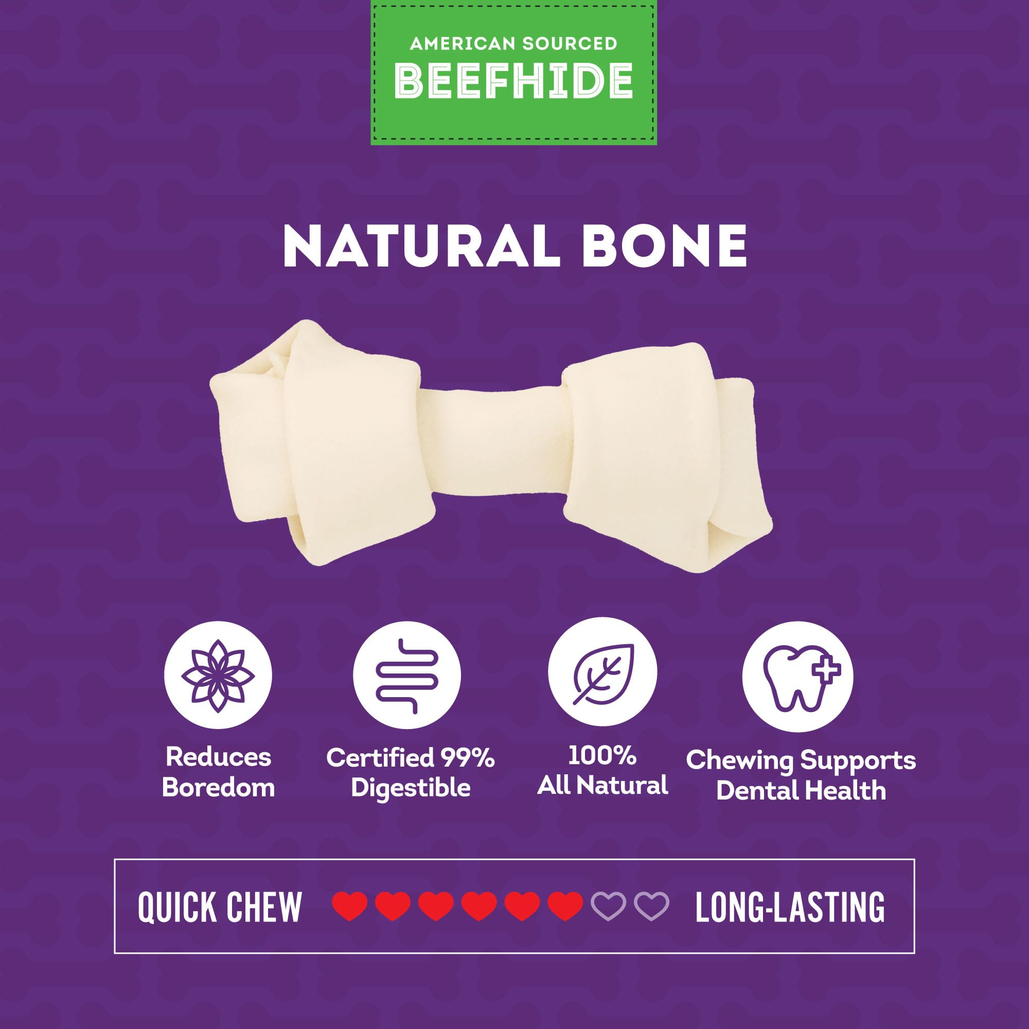 Treatly American Sourced Beefhide Bones 4-5 Dog Chew Treats - Natural Flavor, 22 Count/1 Pack