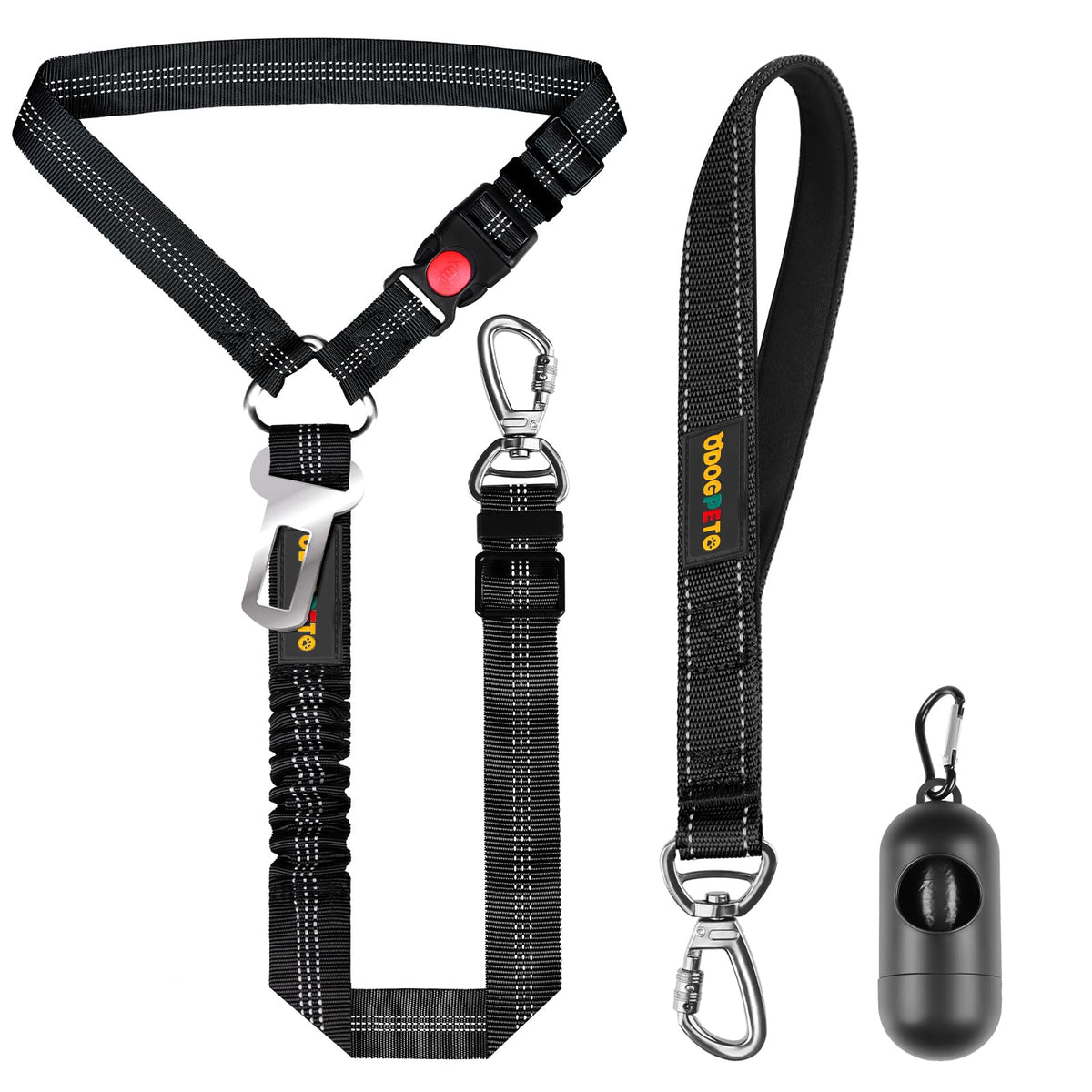 Odogpeto Dog Seat Belt Harness For Car, Dog Car Leash With Car Headrest & Buckle, Reflective Short Dog Leash, Pet 12 Inch Heavy 