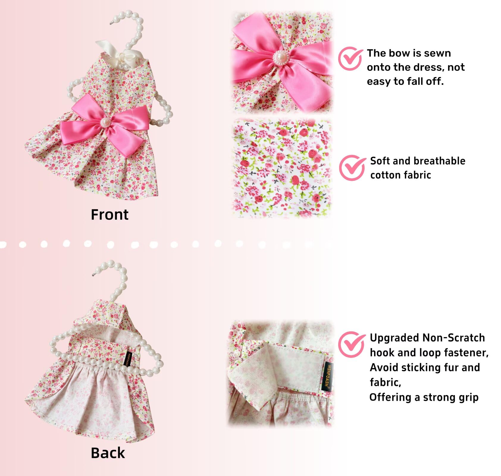 Msnfoasm Floral Print Dog Dress With Satin Bow And Pearl For Small Dogs Girl, Cat Apparel,Pink, X-Small