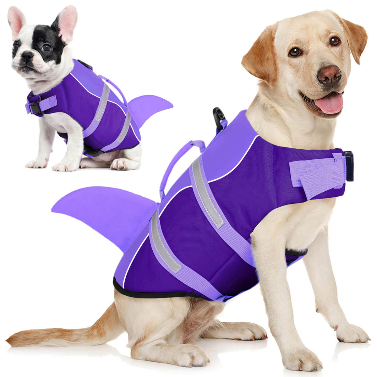 Aofitee Dog Life Vest For Swimming, Dog Life Jacket Large, High Flotation Dogs Swimming Vest With Rescue Handle And Reflective Stripe, Shark Dogs Lifesaver Swimsuit For Boating Summeer Pool Beach, Xl