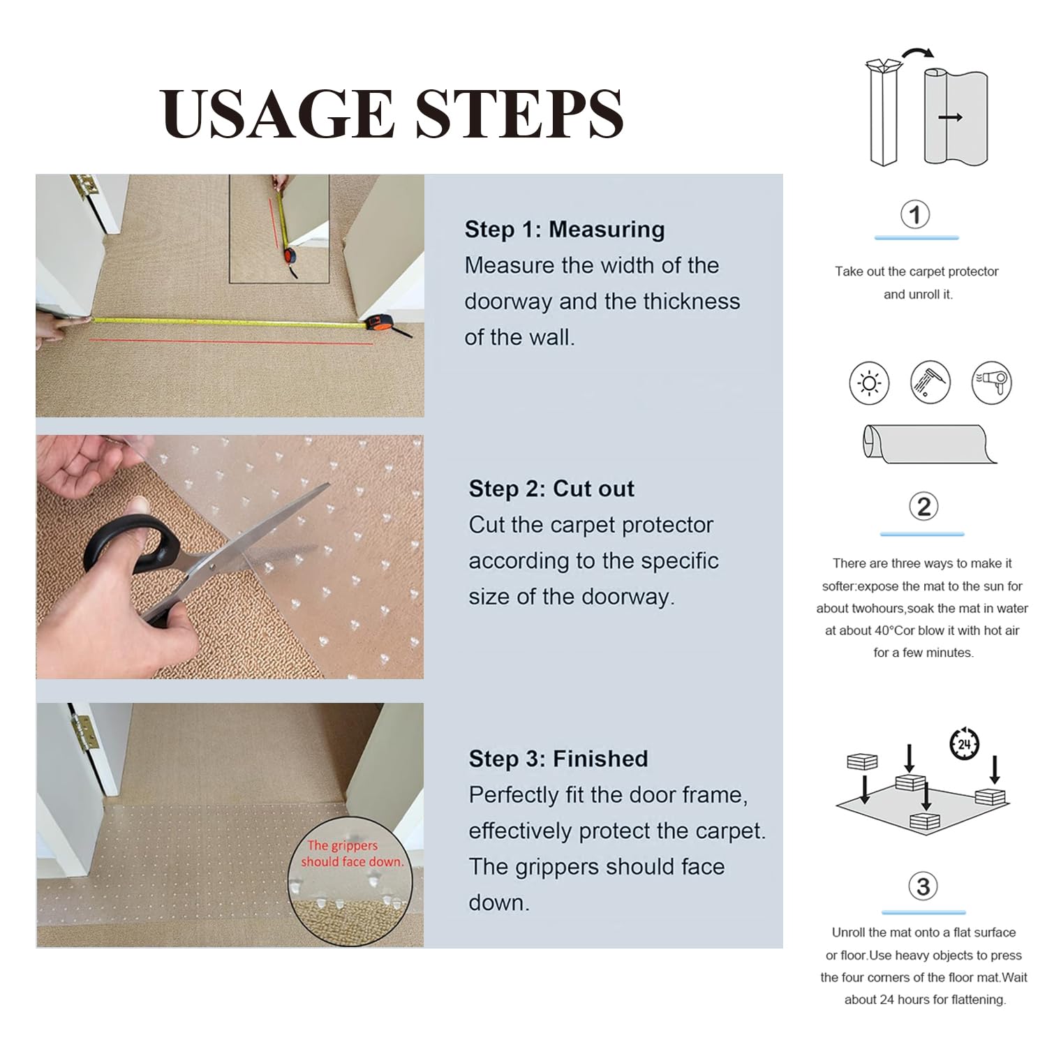 2 Pcs Of 3.6Ftcarpet Protector For Pets-Cat Carpet Protector For Doorway, Diy Anti-Slip Anti Scratch Under Door Cat Scratch Prot