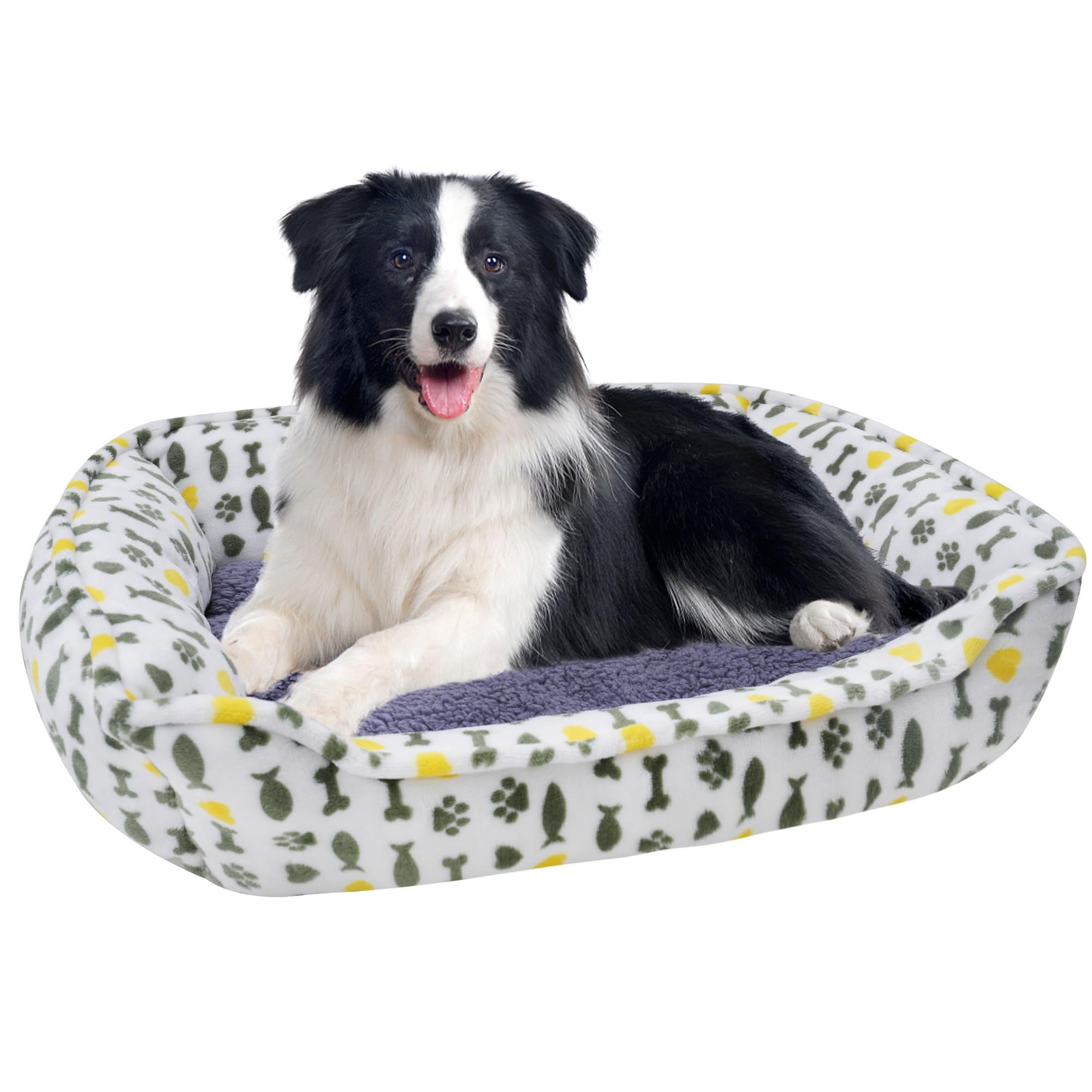 Aiwikide Dog Sofa Bed, Anti-Anxiety Bed For Dog, Rectangle Washable Bed With Grey Mattress, Large 