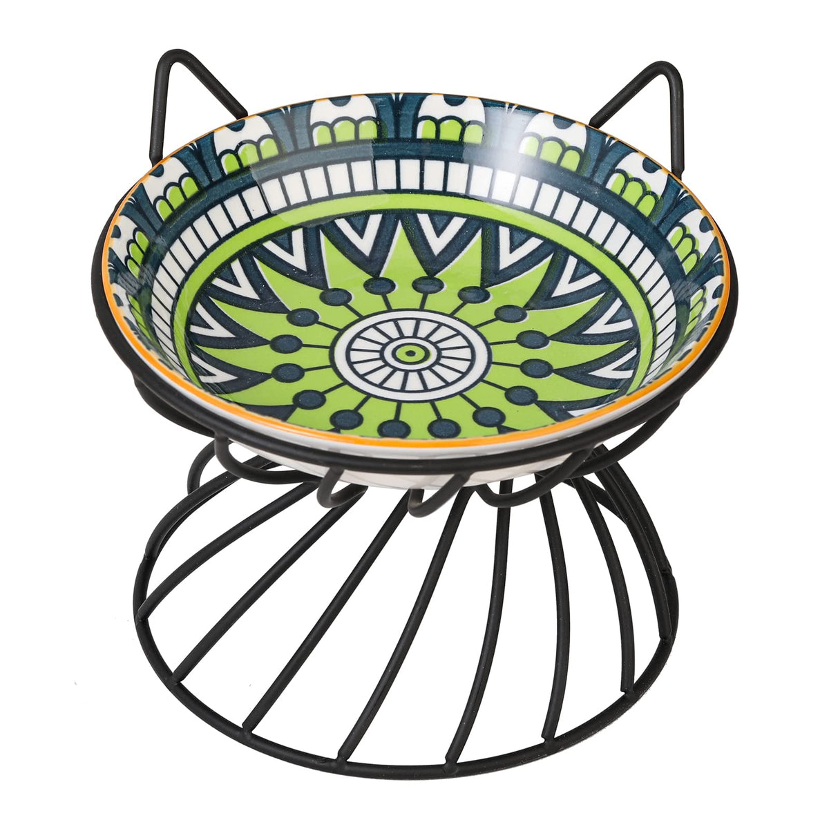 Raised Ceramic Cat Food Bowl - Elevated Cat Dish With Anti Slip Stand - Wide Shallow Cat Bowl Whisker Friendly - Cute Cat Plate - Cat Feeding Bowls - Microwave And Dishwasher Safe - 8.5 Oz - 5.75 Inch