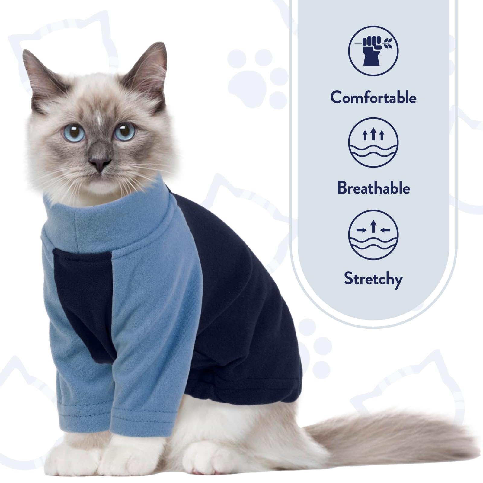 T'Chaque Cat Pajamas - Soft Cat Clothes& Shirts & Pajamas With Sleeves, Stretchy Sweater, Pullover Kitten Clothes, Blue, Medium