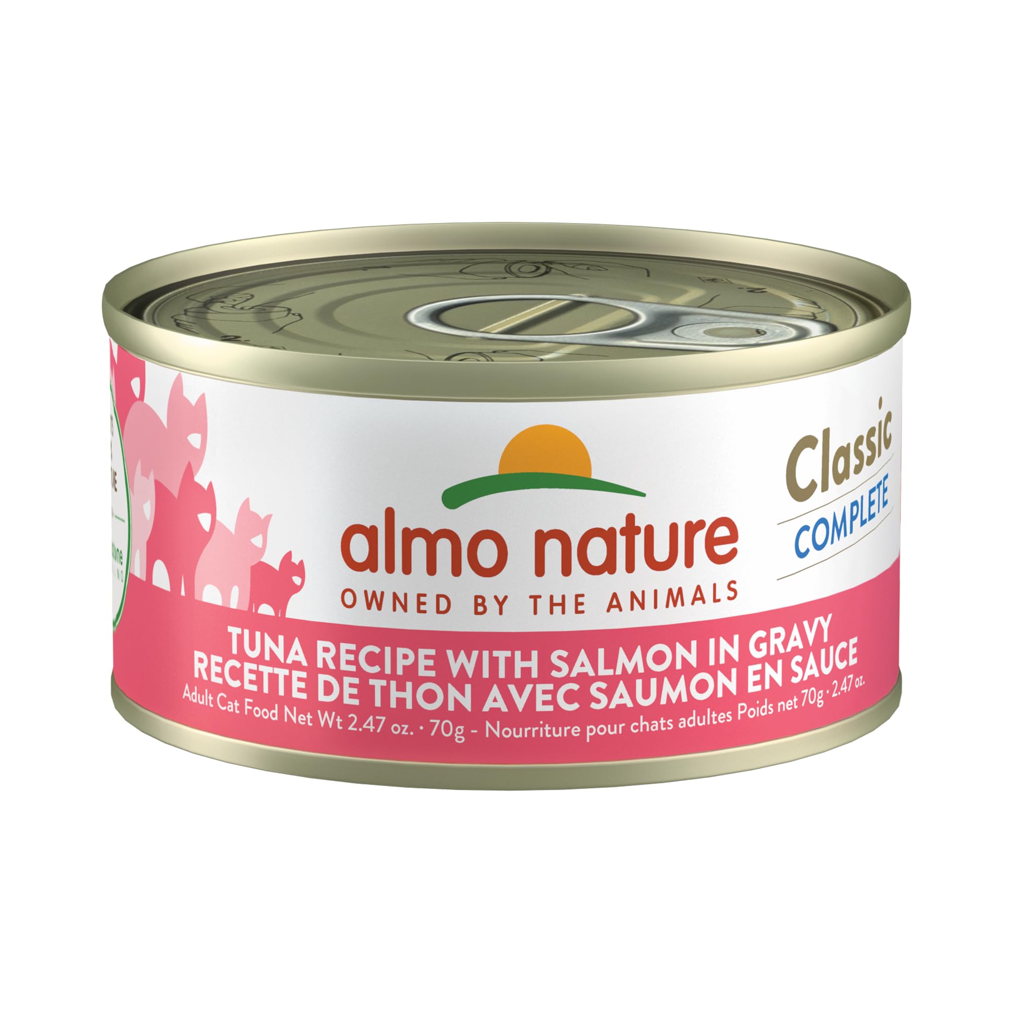 almo nature Classic Wet Cat Food, Tuna Recipe with Salmon in Gravy, Grain Free, GMO Free, No Artificial Colors and Flavors, 2.47