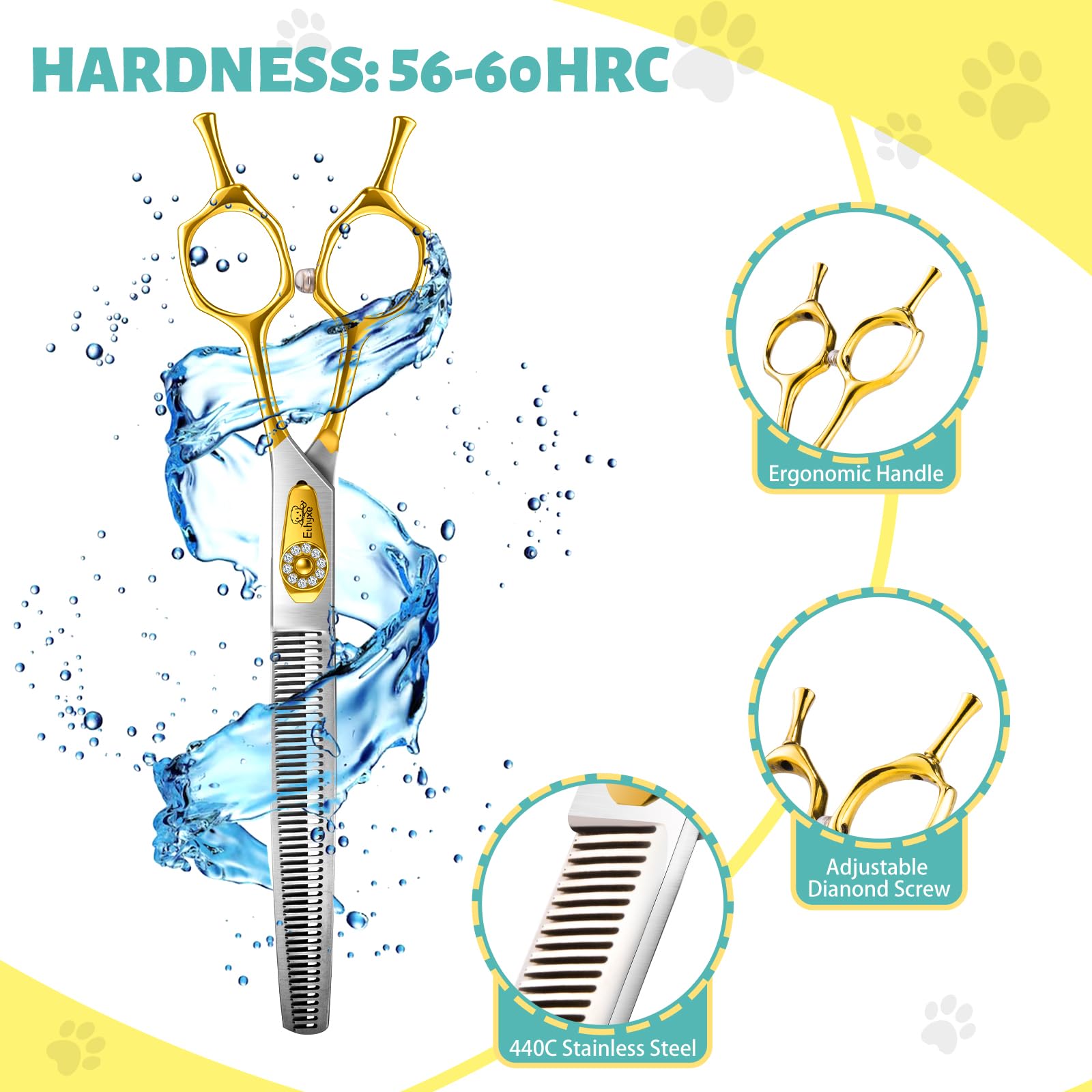 Ethyxe 7'' Curved Thinning Shears Dog Grooming -Professional 50-Teeth 440C Stainless Steel Pet Thinners Blender Scissors With Ex