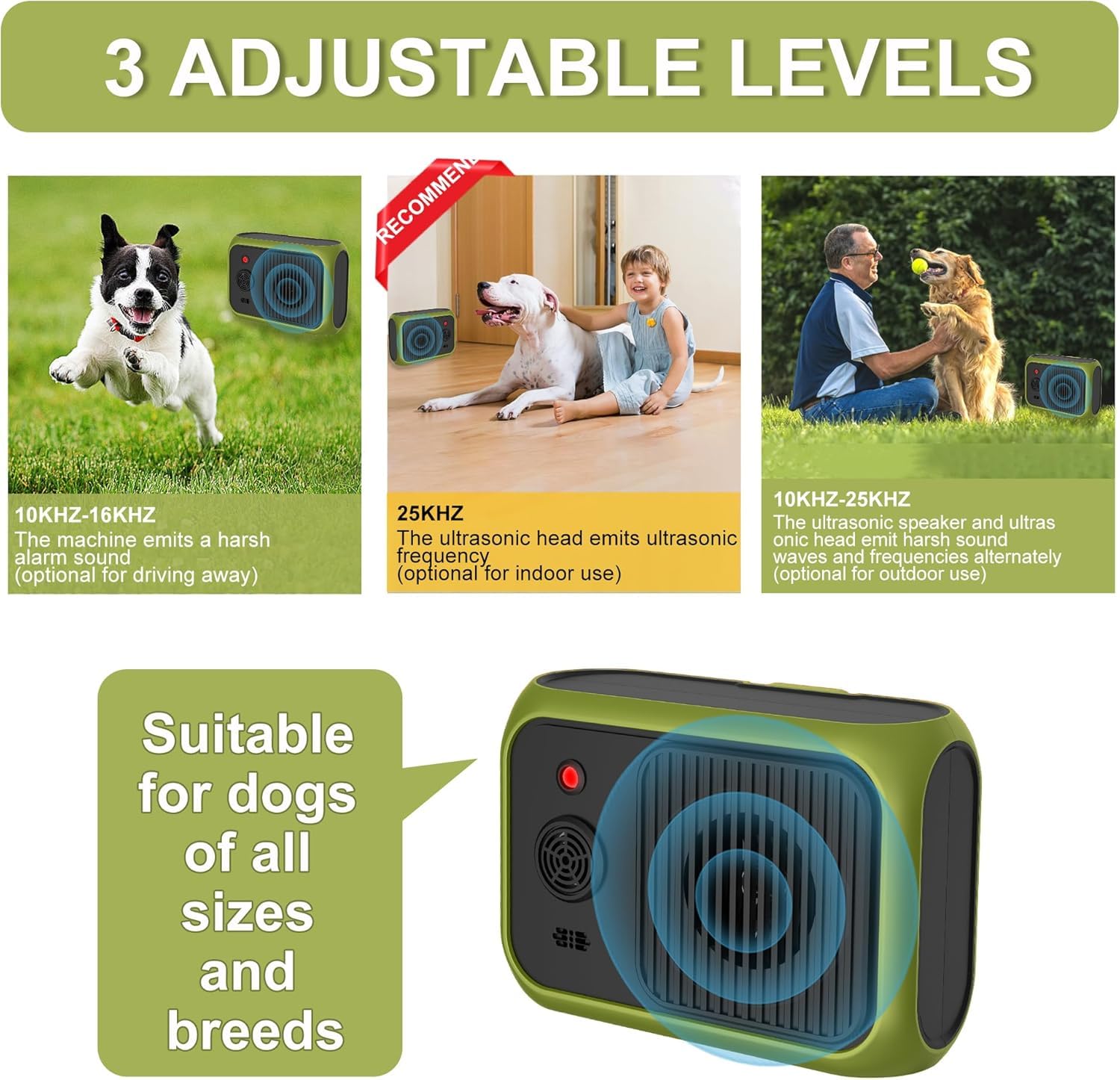 Chenan Anti Barking Device,Ultrasonic Bark Box Anti Bark Device,Dog Bark Deterrent Devices,3 Adjustable Modes, Rechargeable Dog