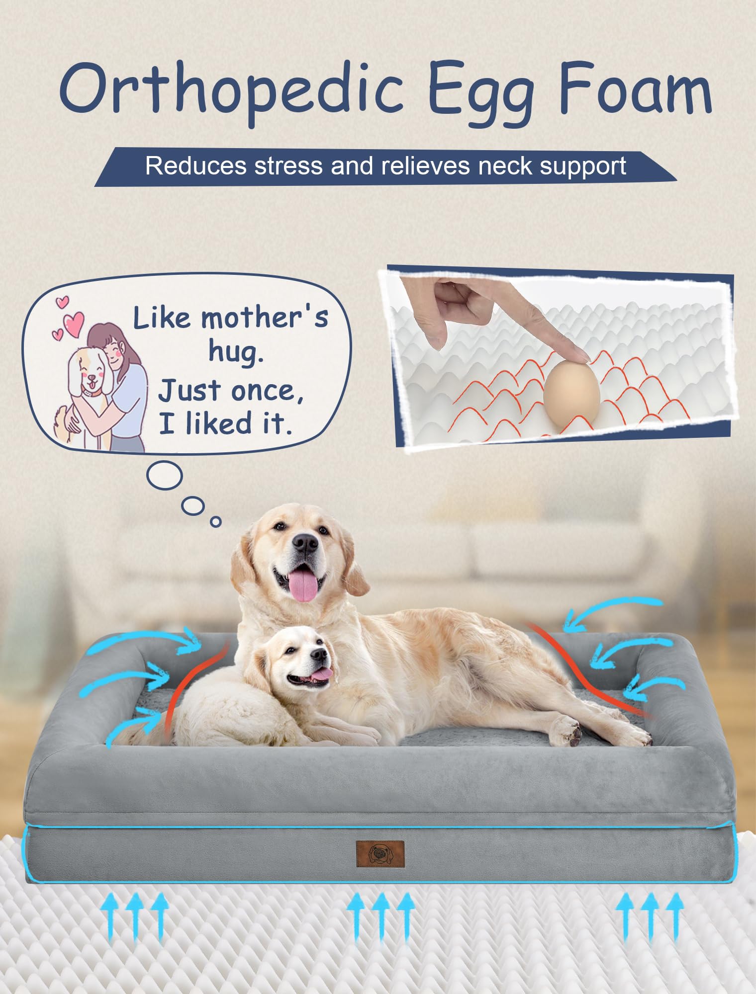 Orthopedic Washable Dog Bed For Extra Large Dogs: Xl Dog Bed With 4 Bolster Sides, Non-Slip And Egg-Crate Foam Big Pet Sofa With