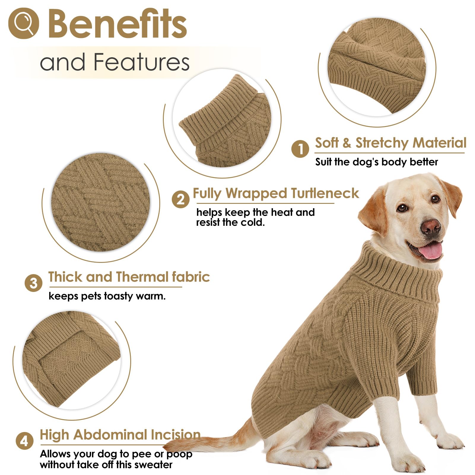 AOFITEE Dog Sweater, Warm Dog Sweaters for Large Dogs, Large Dog Halloween Sweater, Turtleneck Girl Dog Sweater, French Bulldog