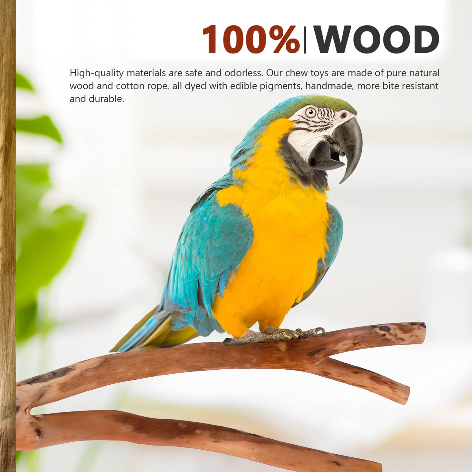 Bird Parrot Perch Stand Poles, Natural Wooden Parrot Stand For Cage, Branches Fork Perch Rod Stand For Small Parakeets Cockatiels Conure Lovebirds Bird Cage Accessories