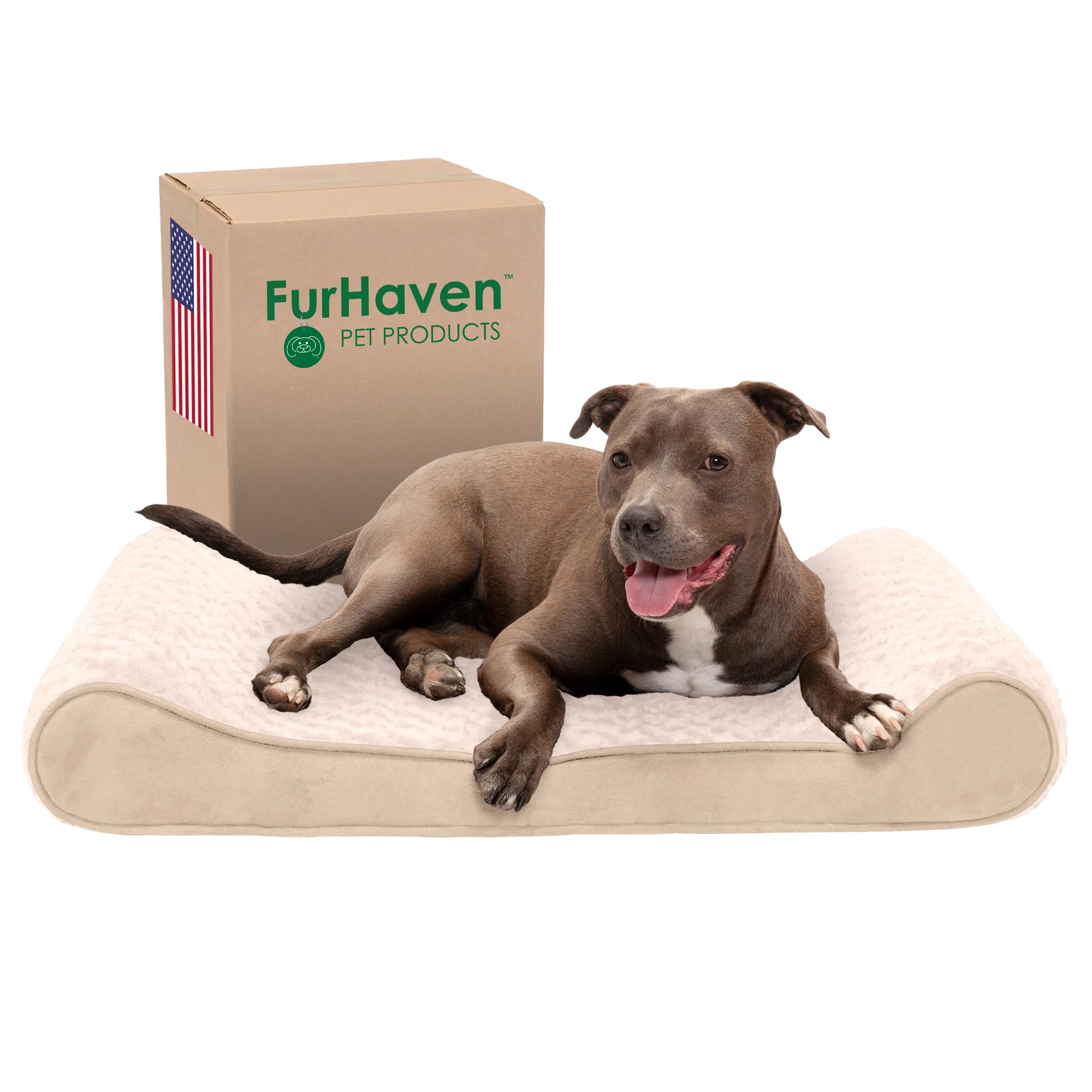 Furhaven Cooling Gel Dog Bed for Large/Medium Dogs w/ Removable Washable Cover, For Dogs Up to 38 lbs - Ultra Plush Faux Fur & S